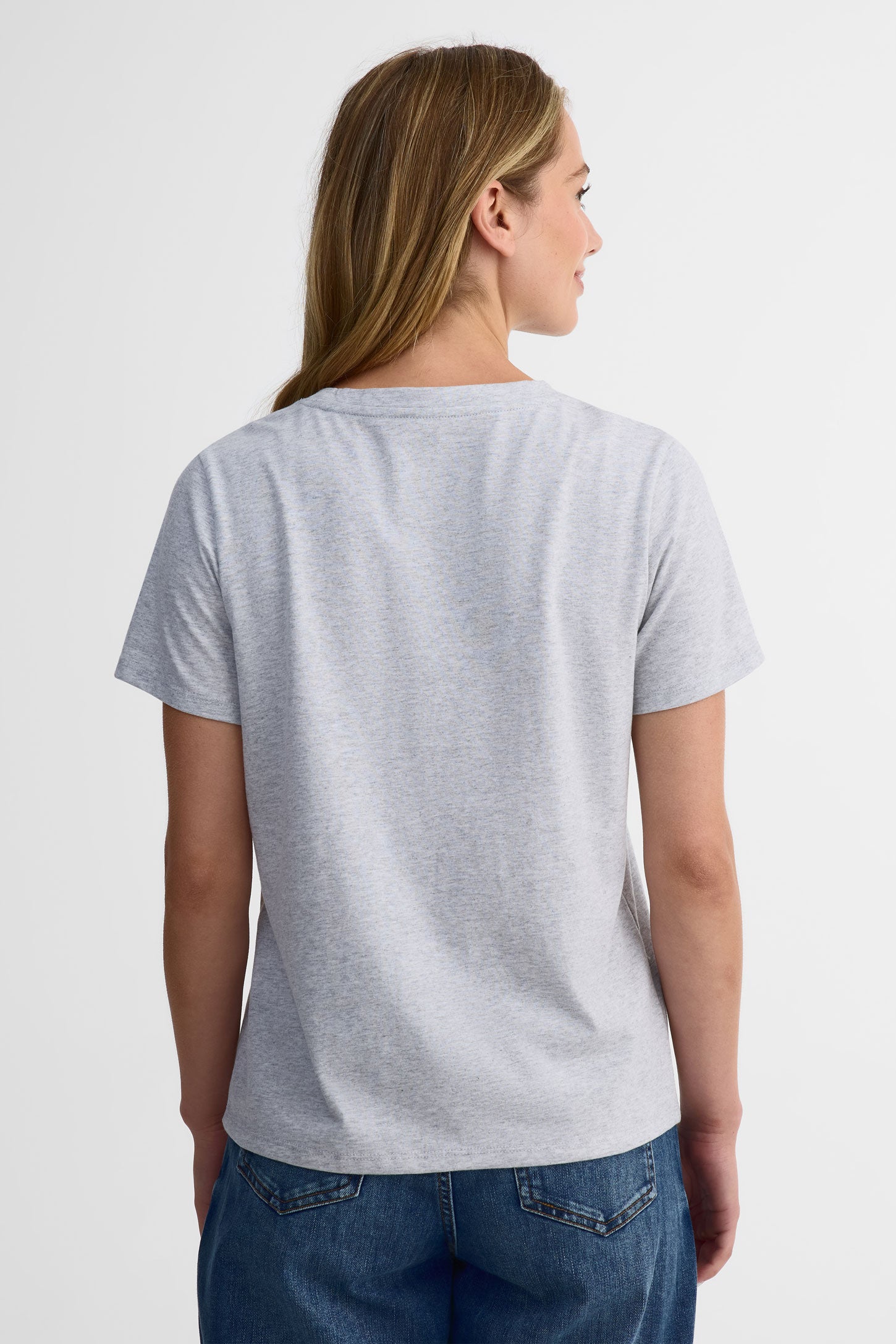 T-shirt col rond coton, 2/30$ - Femme && GRIS MIXTE