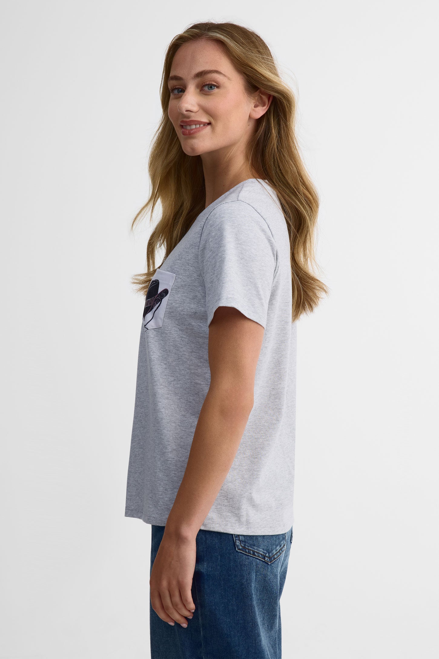 T-shirt col rond coton, 2/30$ - Femme && GRIS MIXTE