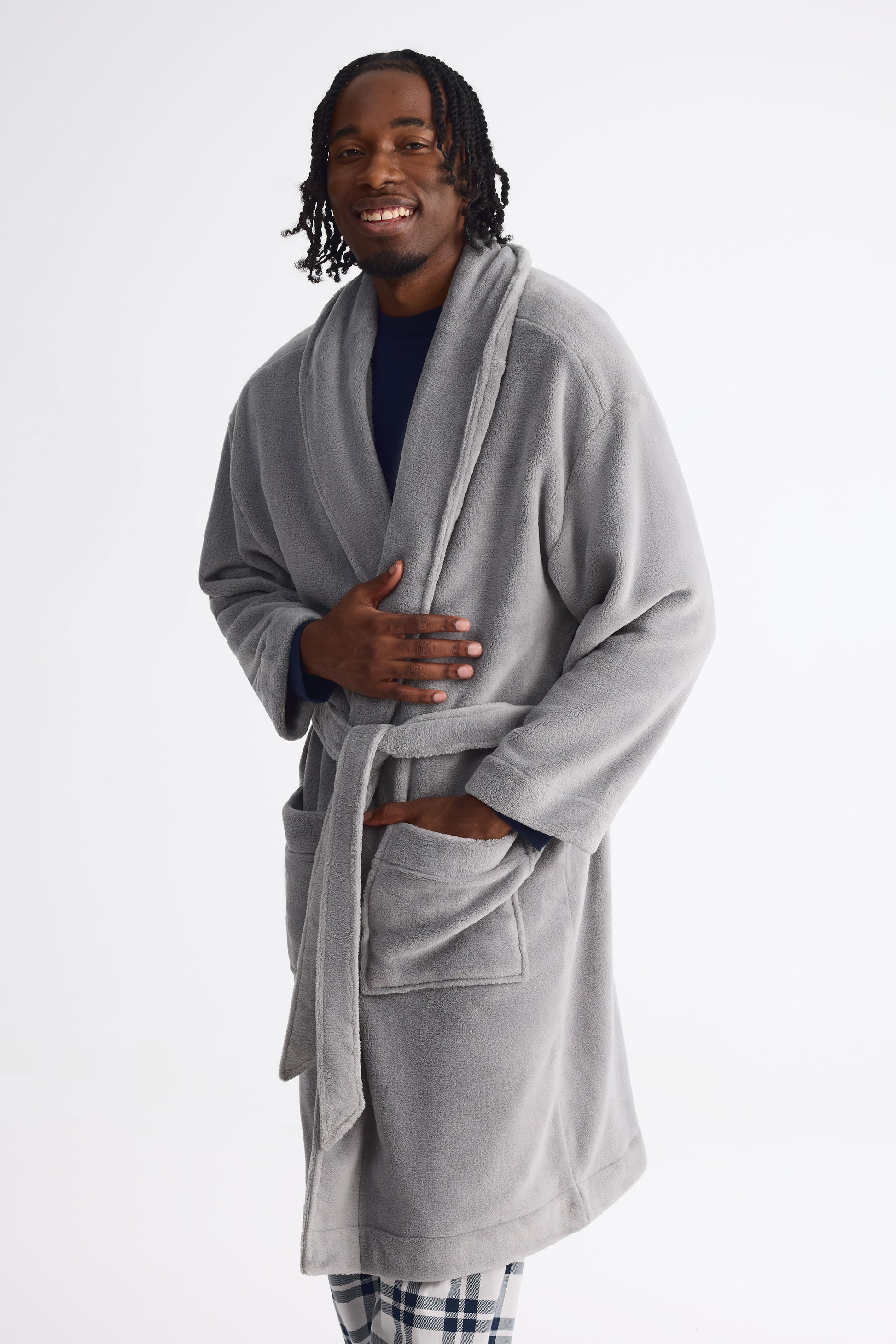 Robe de chambre en peluche - Homme && GRIS