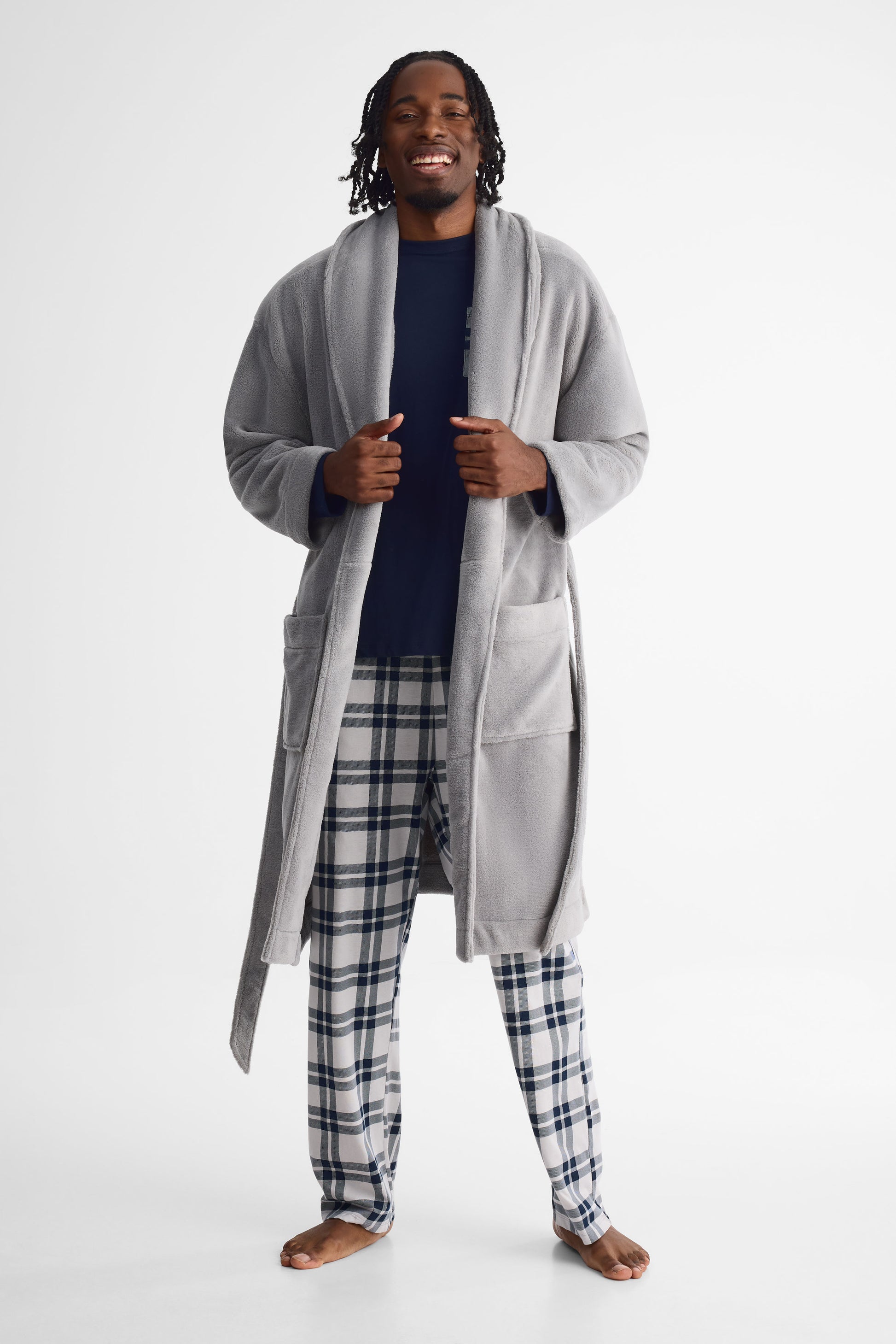 Robe de chambre en peluche - Homme && GRIS