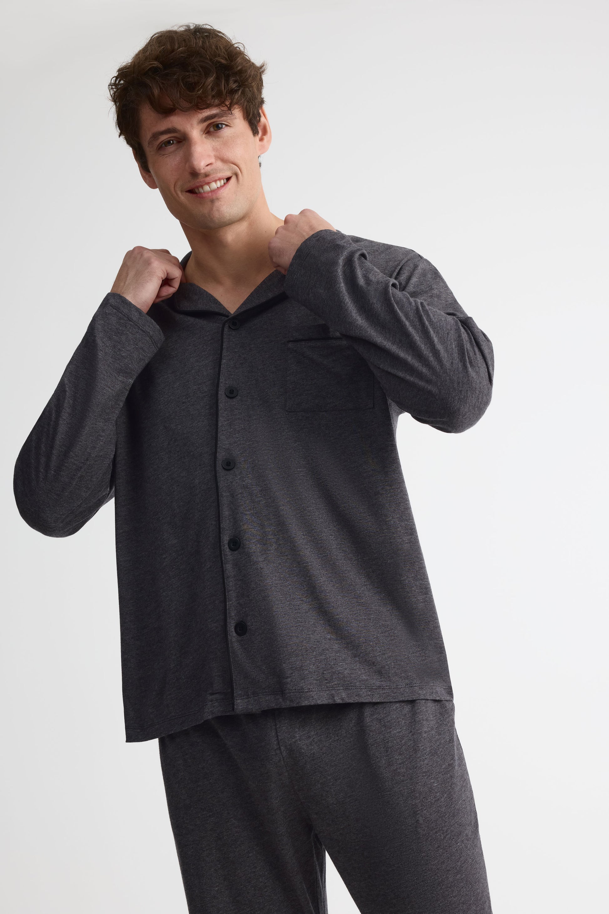Pyjama 2 pièces col chemisier – Homme && CHARBON MIXTE
