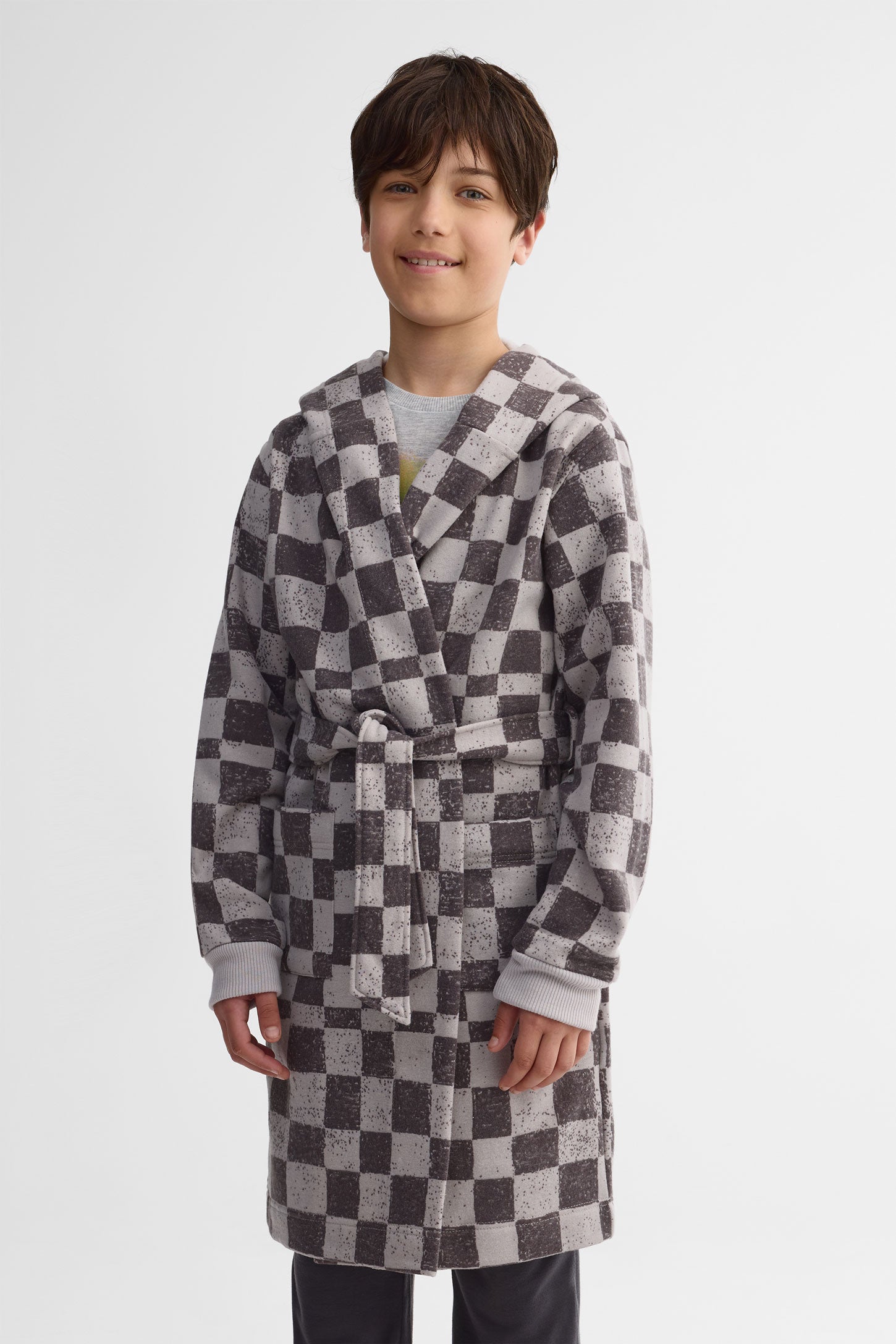 Robe de chambre à capuchon - Ado garçon && GRIS MULTI