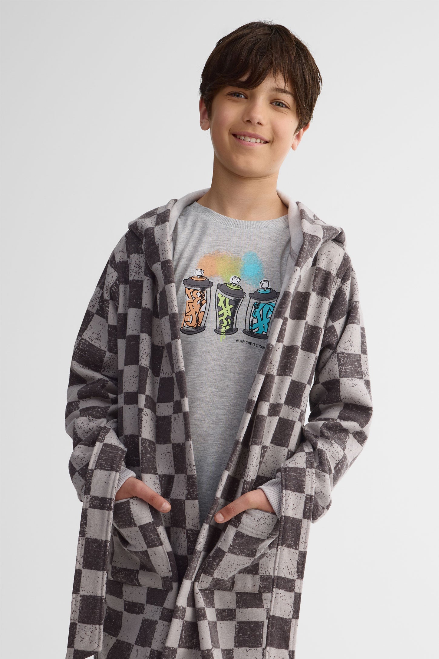 Robe de chambre à capuchon - Ado garçon && GRIS MULTI