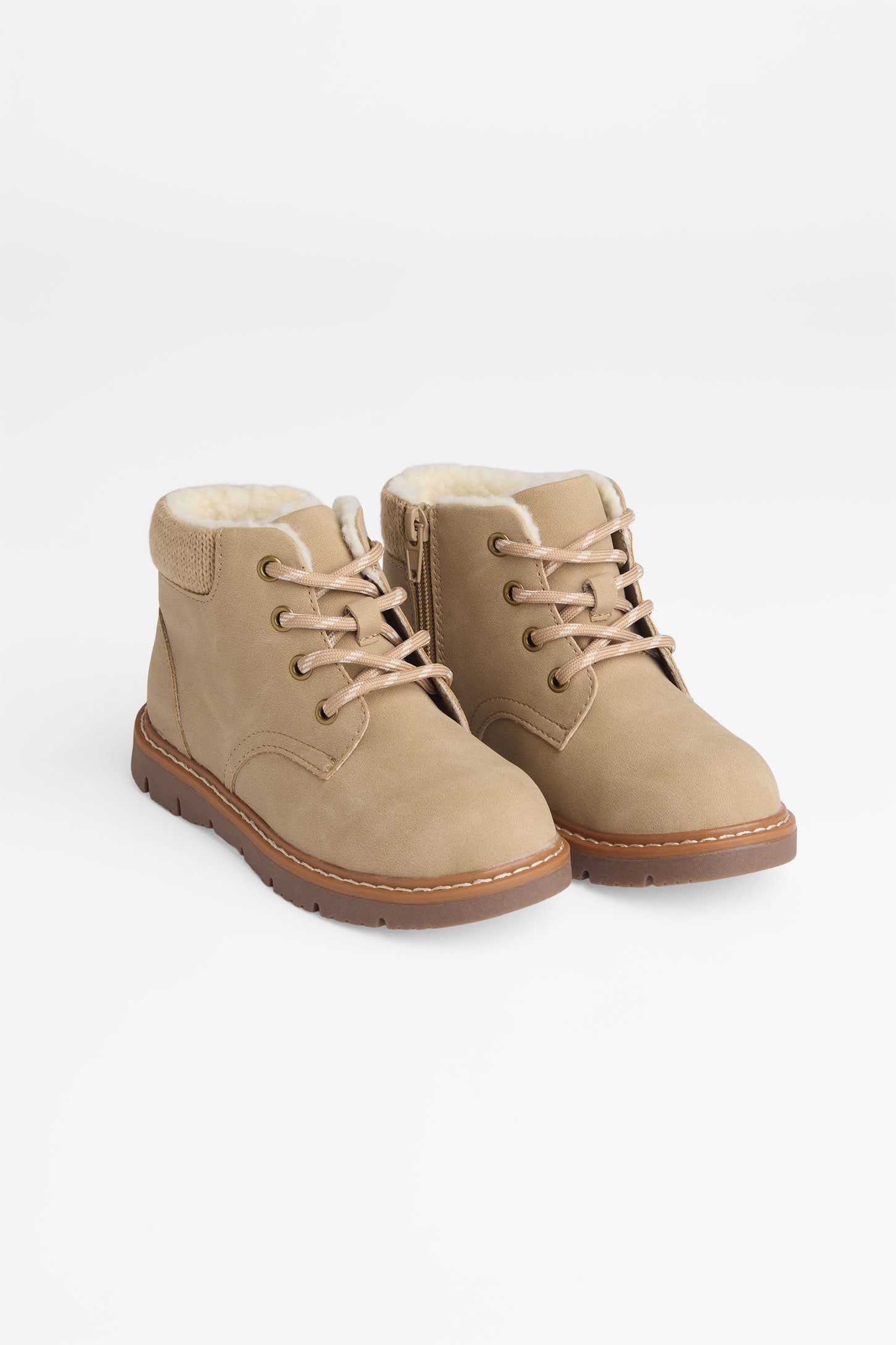 Bottillons en nubuck avec collet tricot - Enfant fille && TAUPE