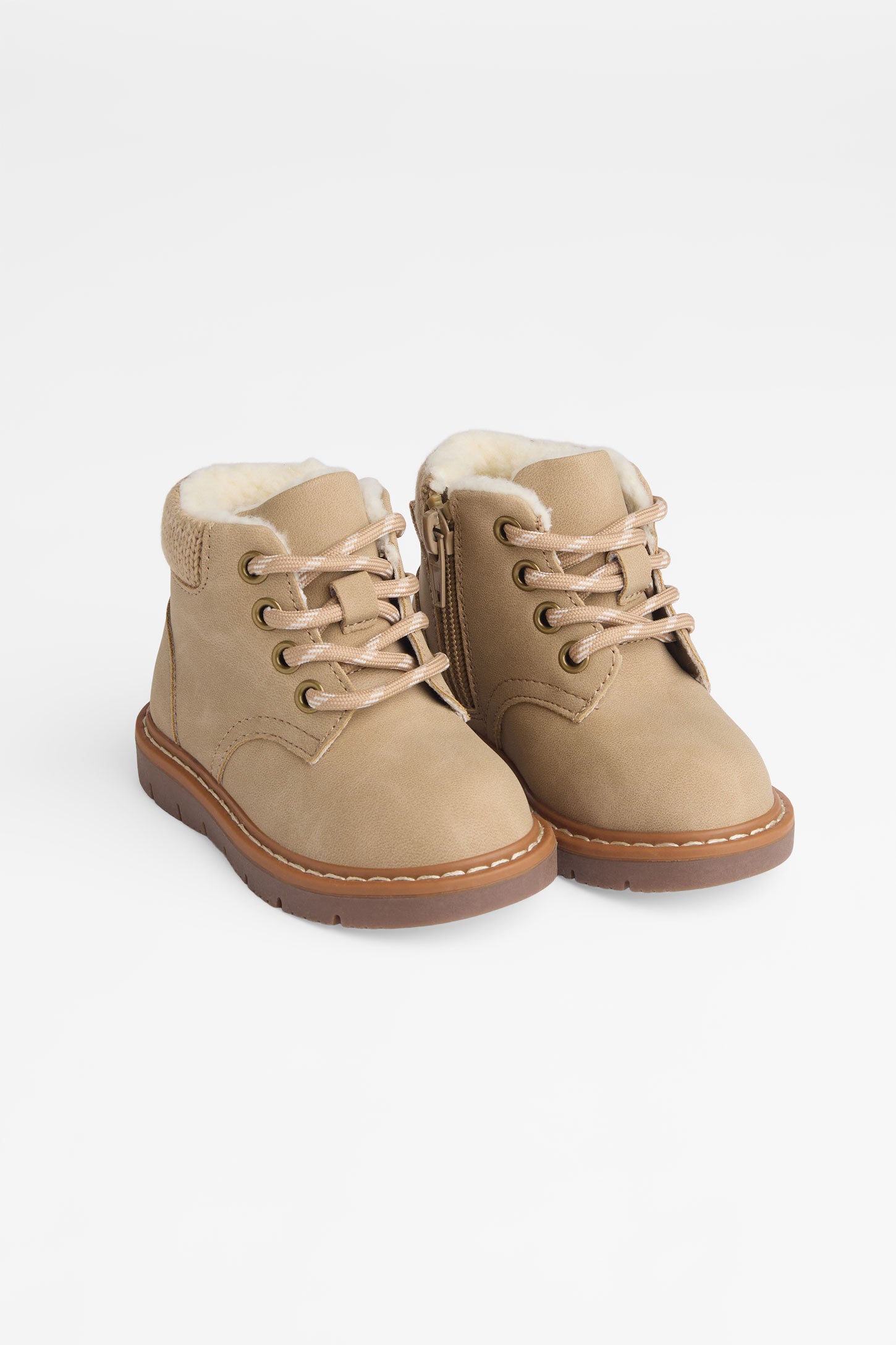 Bottillons en nubuck avec collet tricot - Bébé fille && TAUPE