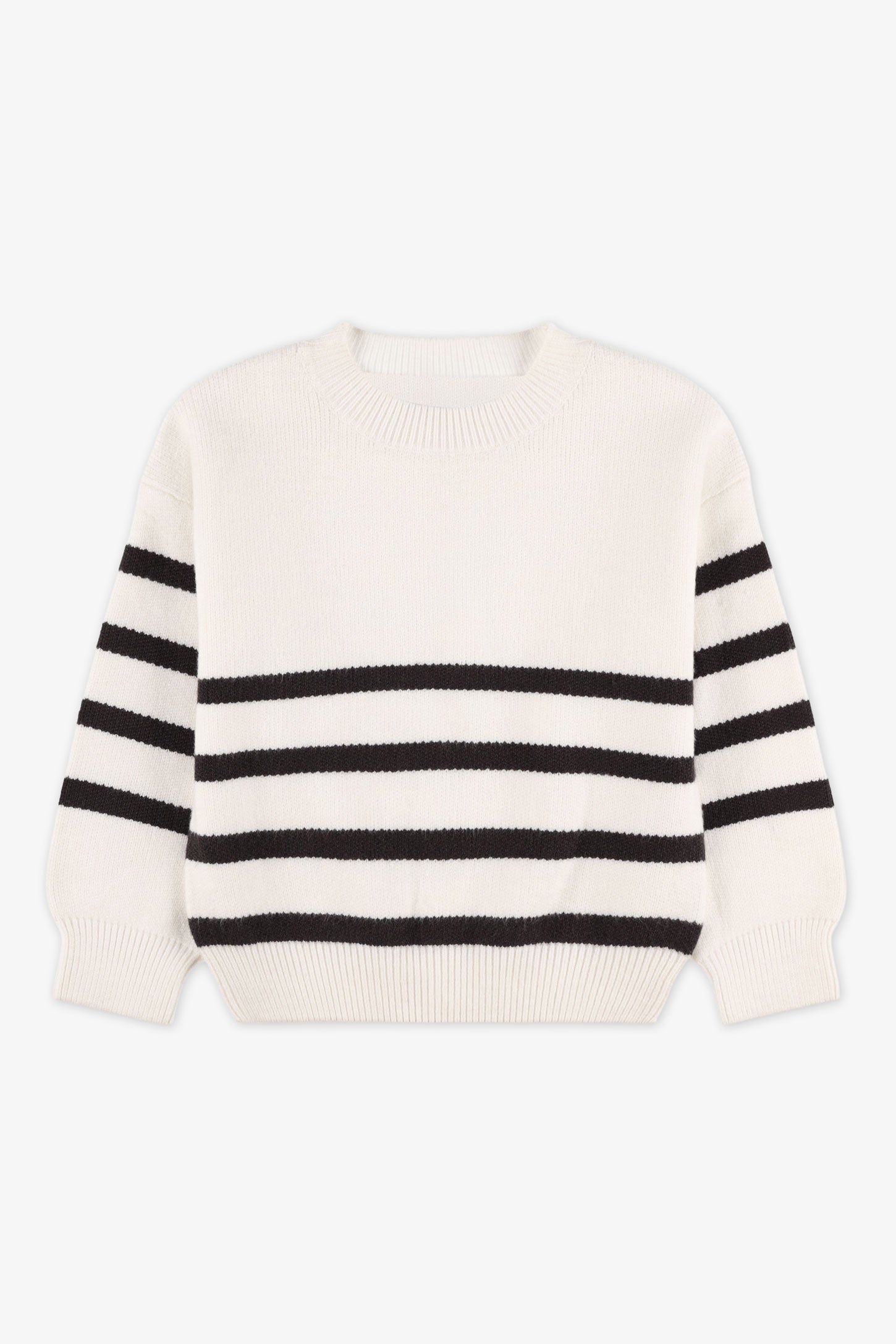 Chandail col rond manches longues tricot - Enfant fille && BLANC CASSÉ/MULTI