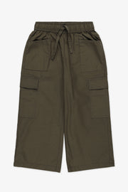 Pantalon jambe large cargo - Enfant fille && VERT
