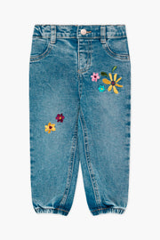 Jeans style jogger en denim - Bébé fille && DENIM MOYEN