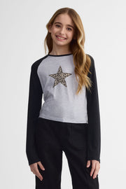 Chandail léger manches longues raglan – Ado fille && NOIR