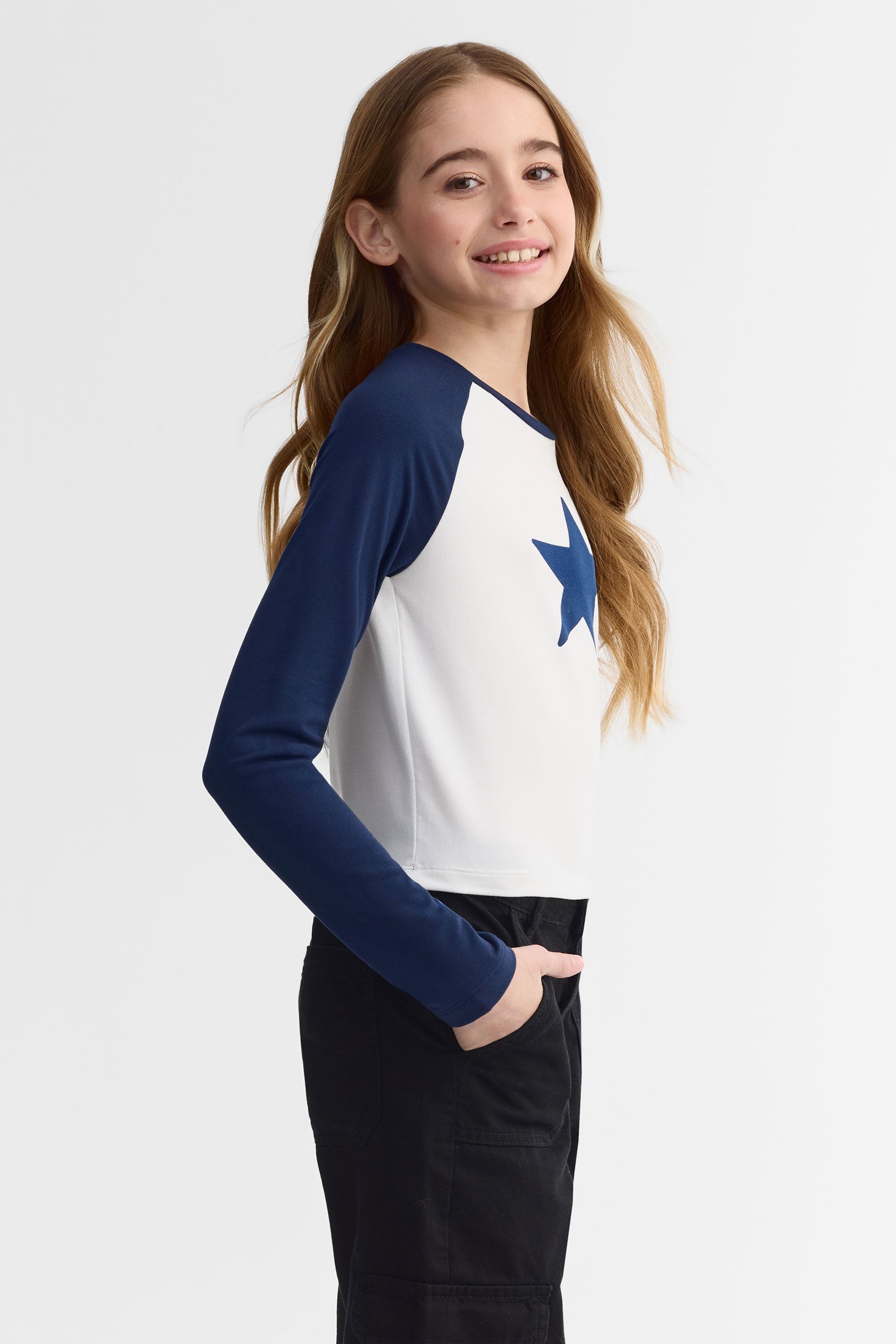 Chandail léger manches longues raglan – Ado fille && MARIN