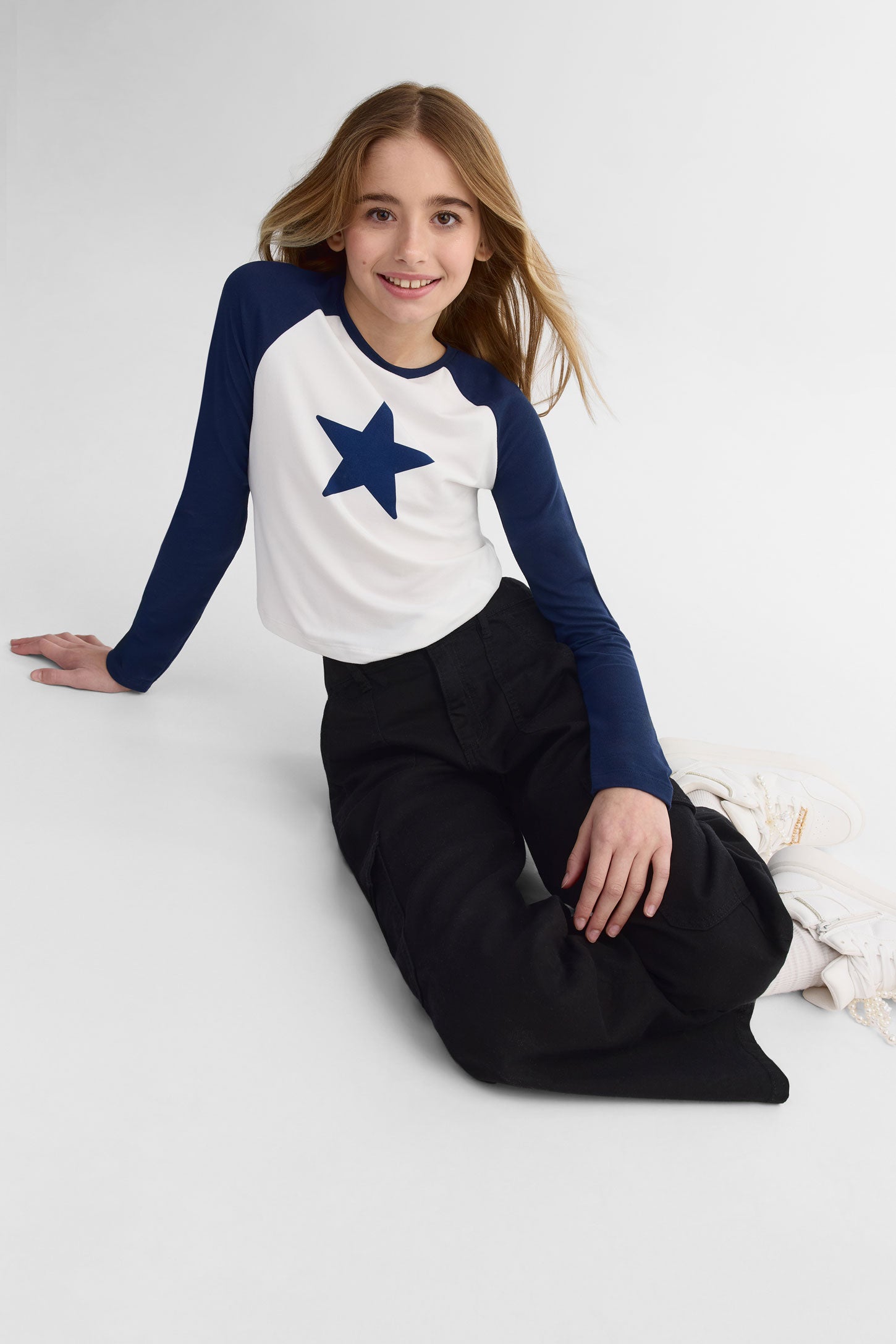 Chandail léger manches longues raglan – Ado fille && MARIN