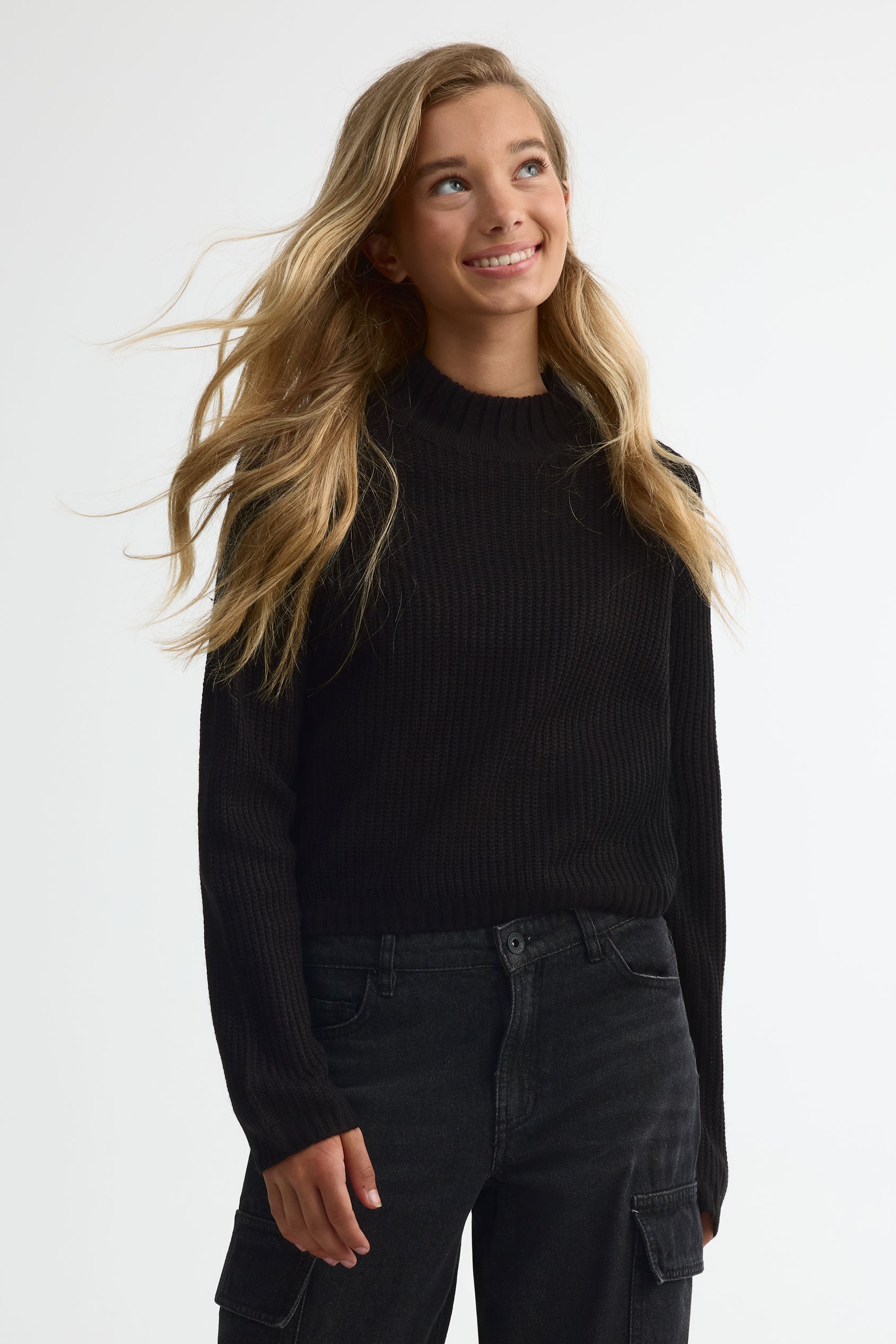 Chandail tricot col montant - Ado fille && NOIR