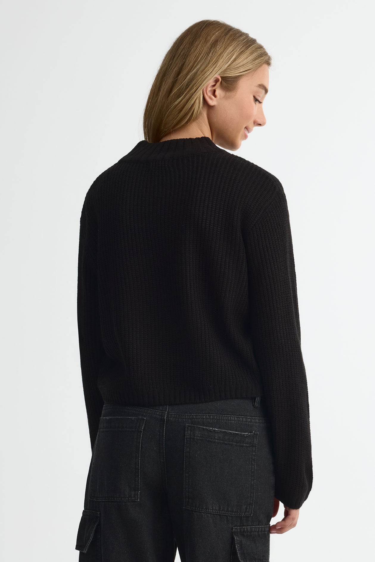 Chandail tricot col montant - Ado fille && NOIR