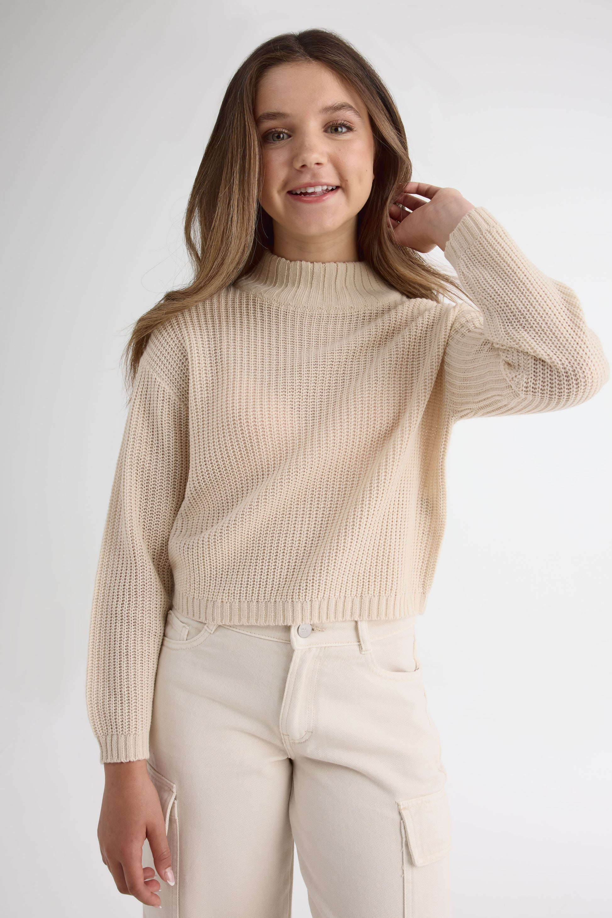 Chandail tricot col montant - Ado fille && BEIGE