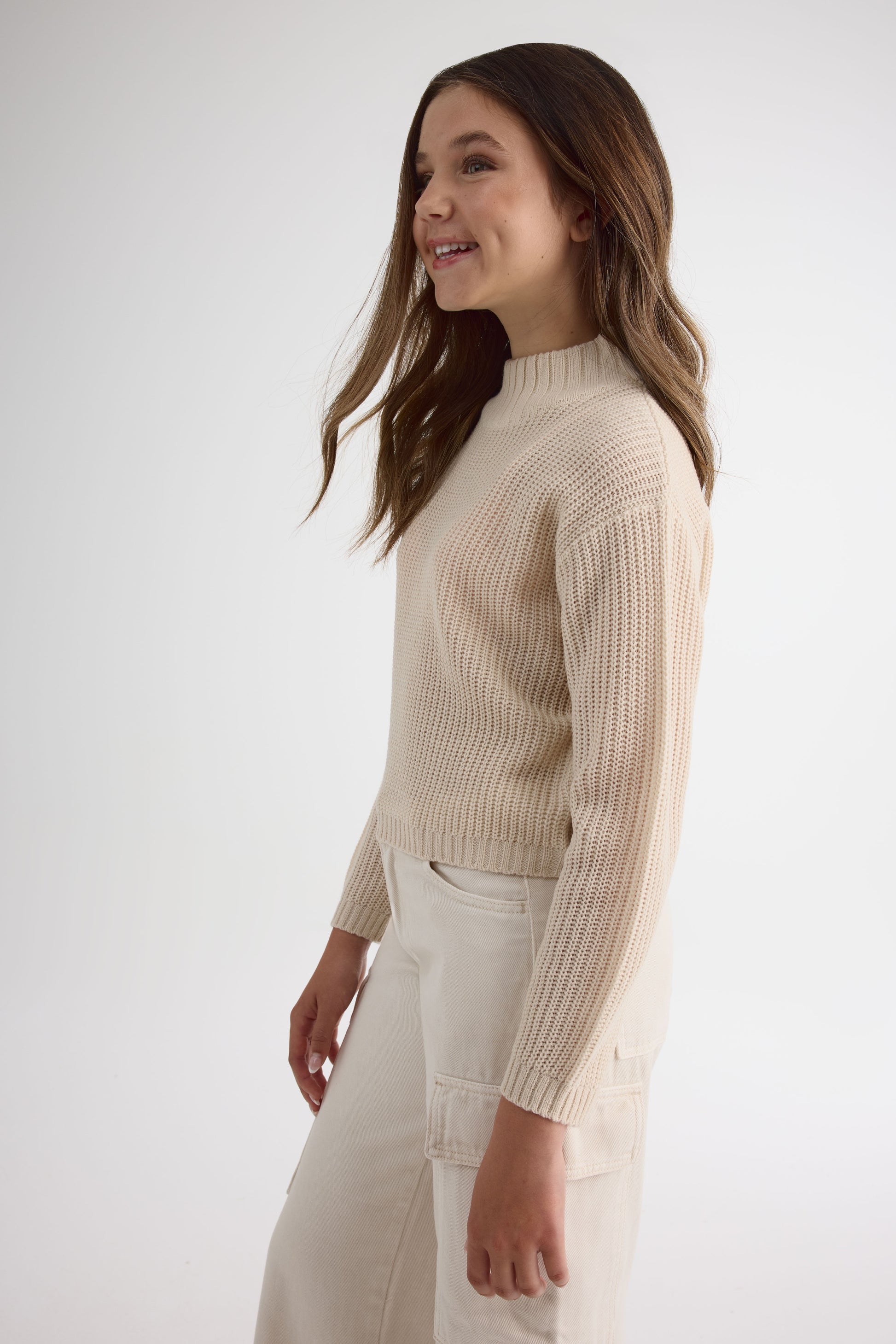 Chandail tricot col montant - Ado fille && BEIGE