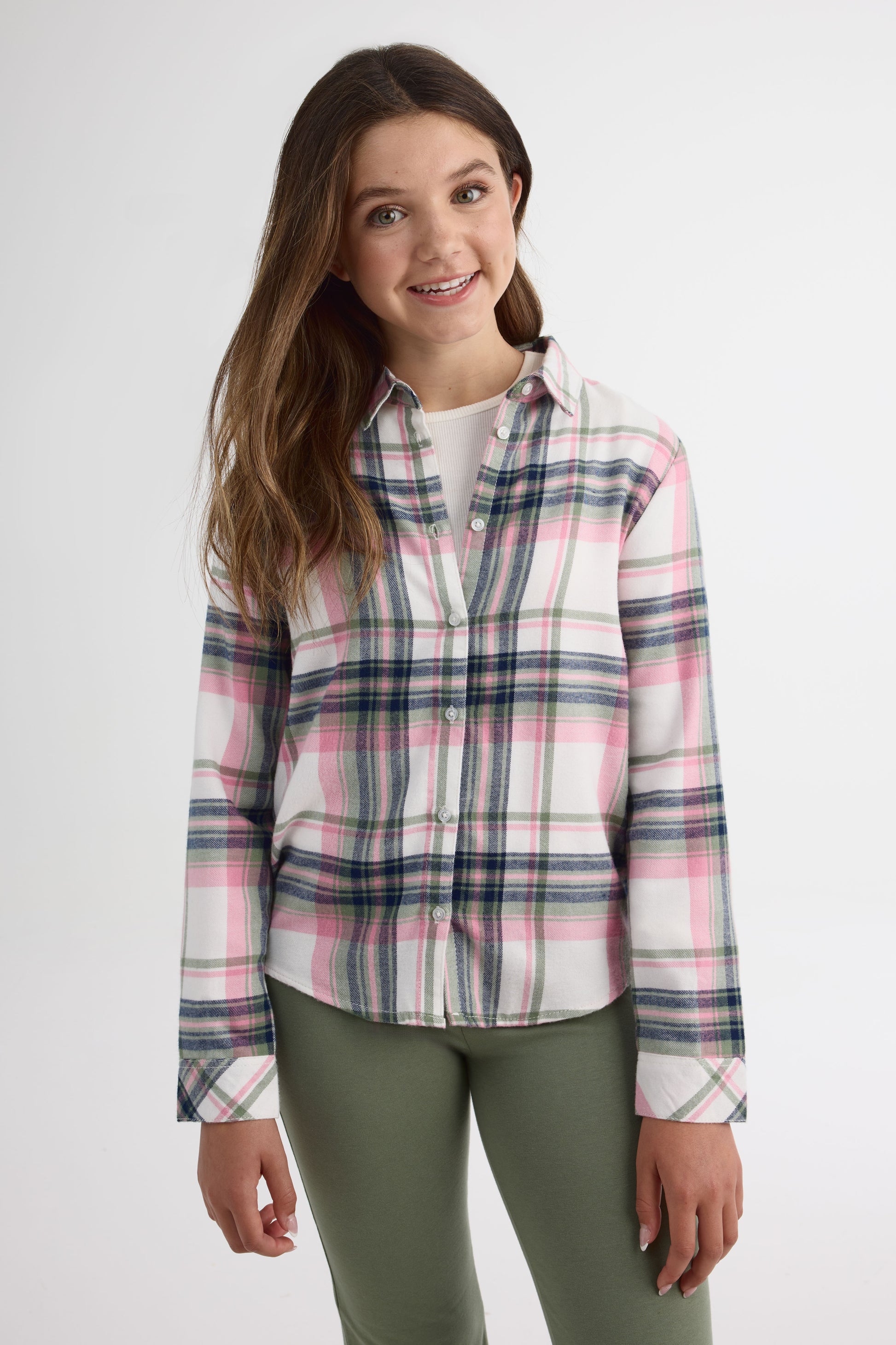 Chemise en flanelle à carreaux - Ado fille && BLANC CASSÉ/MULTI