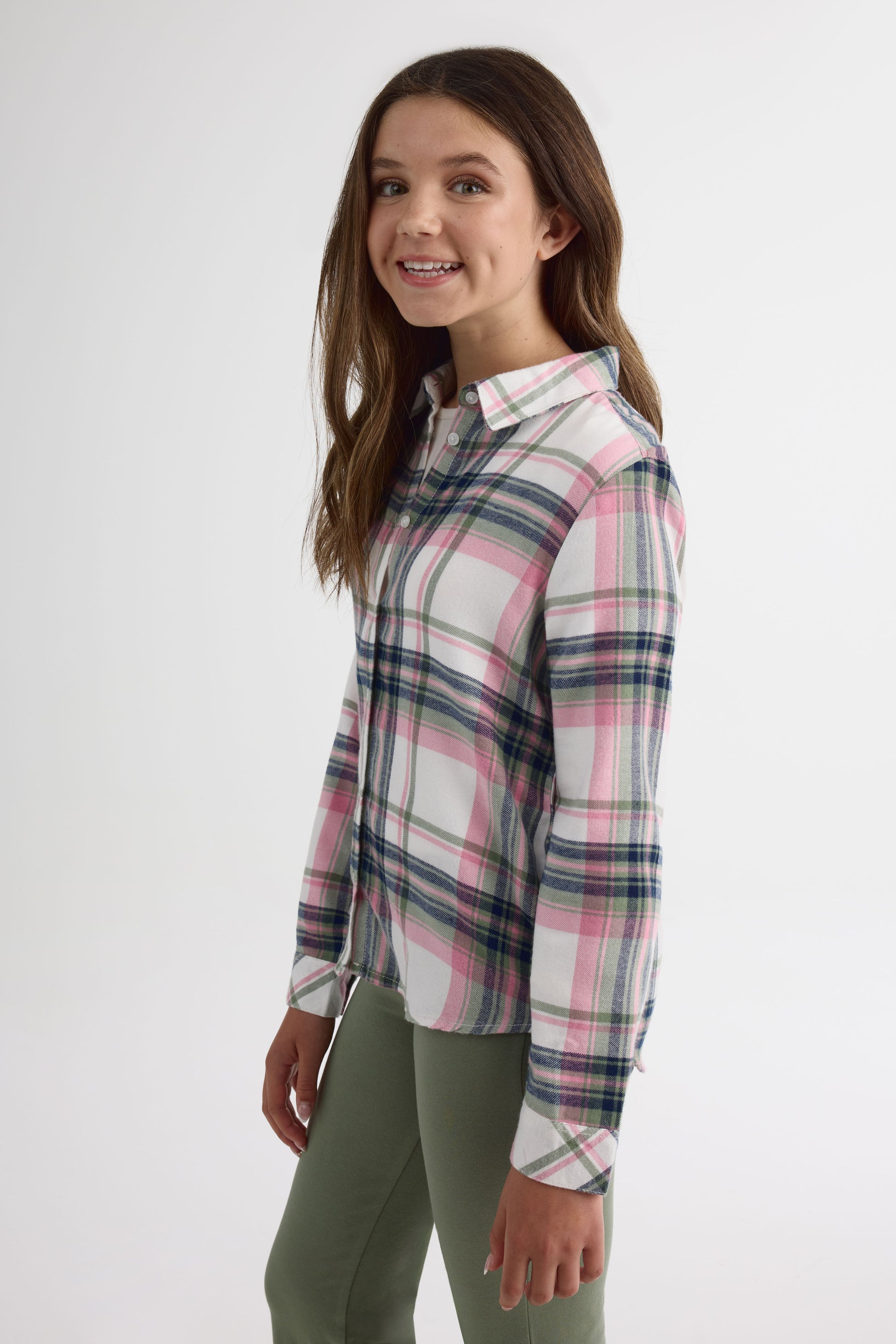Chemise en flanelle à carreaux - Ado fille && BLANC CASSÉ/MULTI