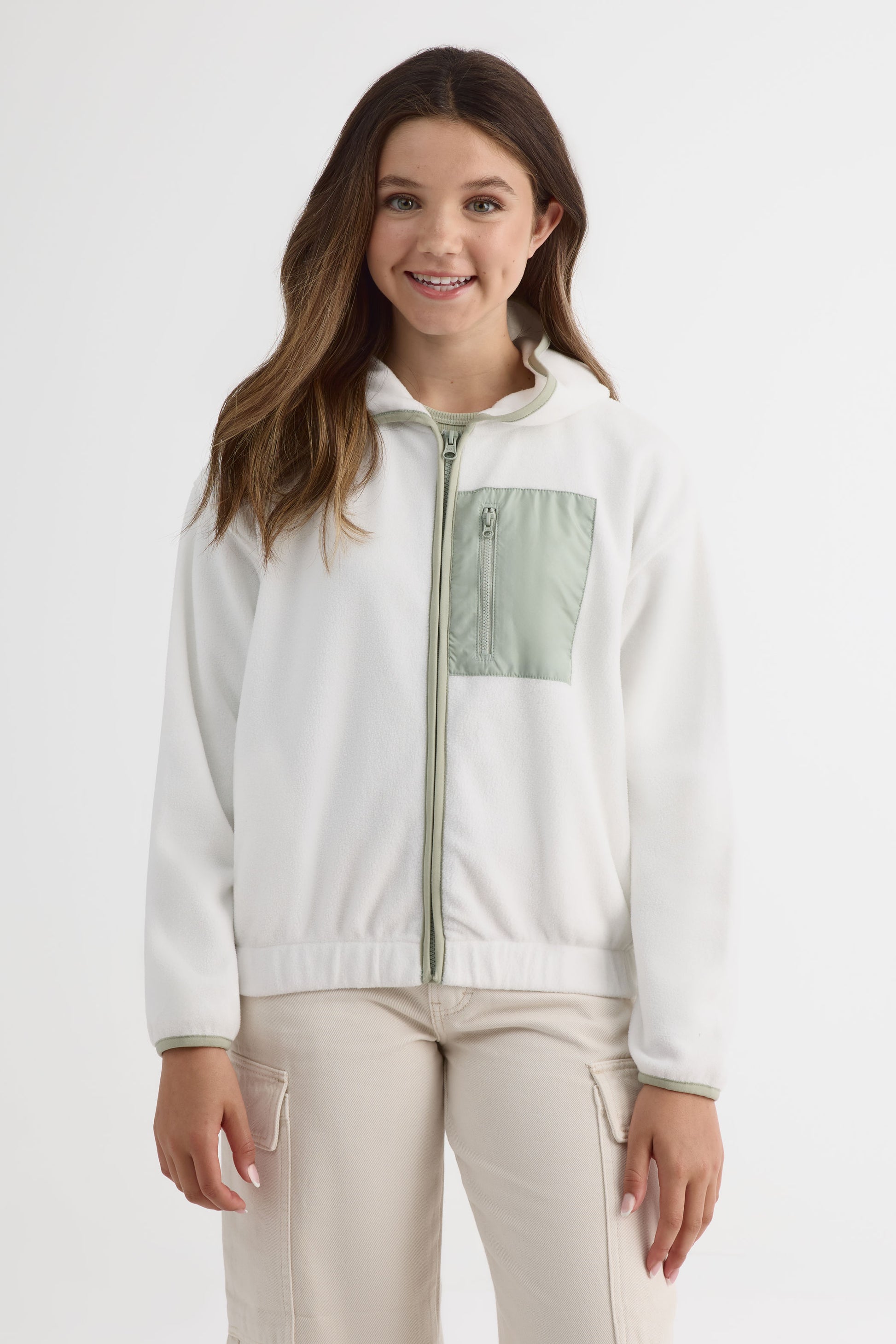 Veste à capuchon – Ado fille && BLANC CASSÉ