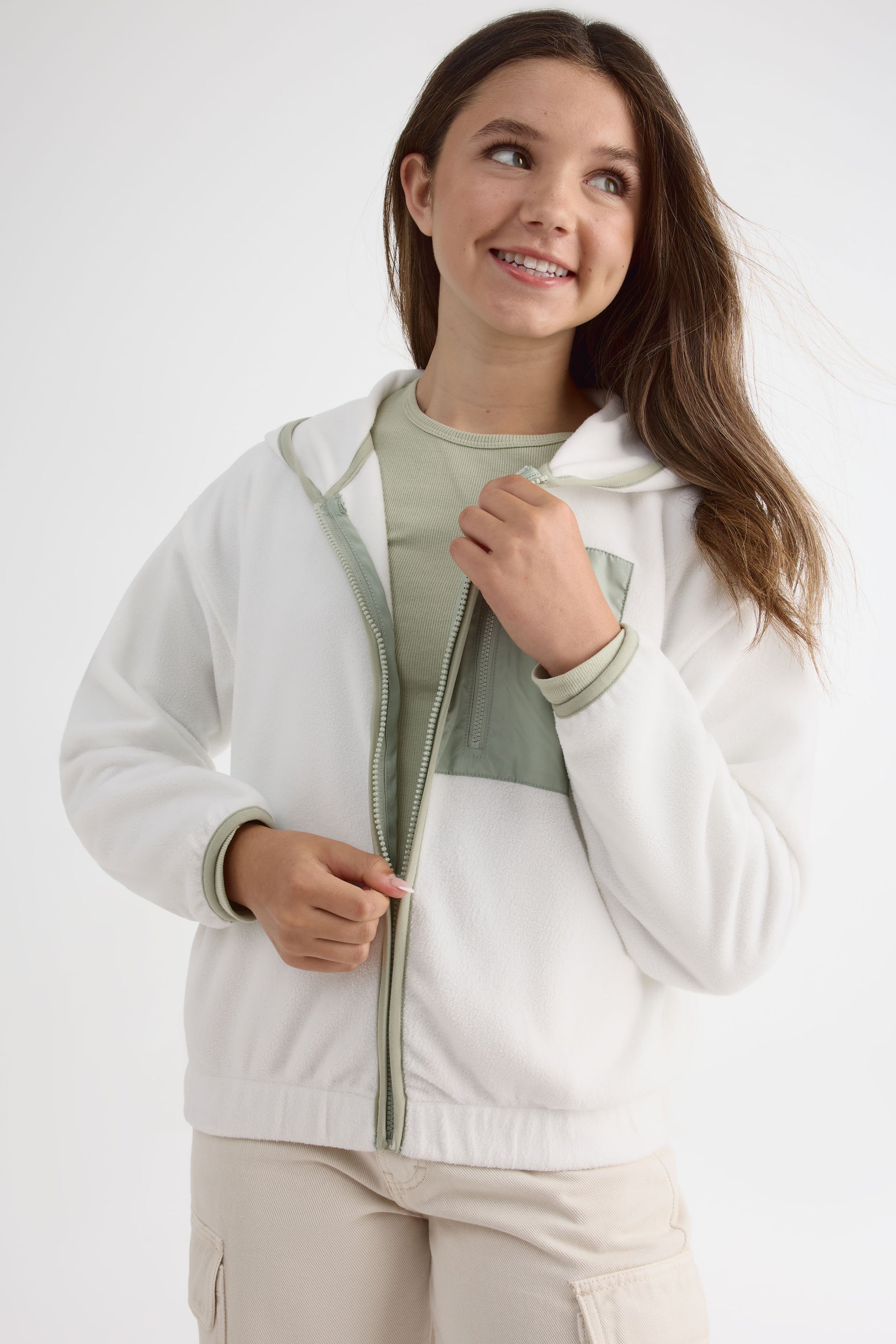 Veste à capuchon – Ado fille && BLANC CASSÉ