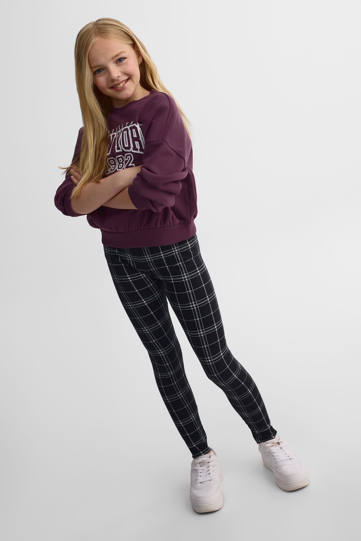 Legging élastique à carreaux 2/25$ - Ado fille && NOIR/MULTI