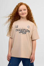 T-shirt graphique uni manches courtes, 2/25$ - Ado fille && BEIGE
