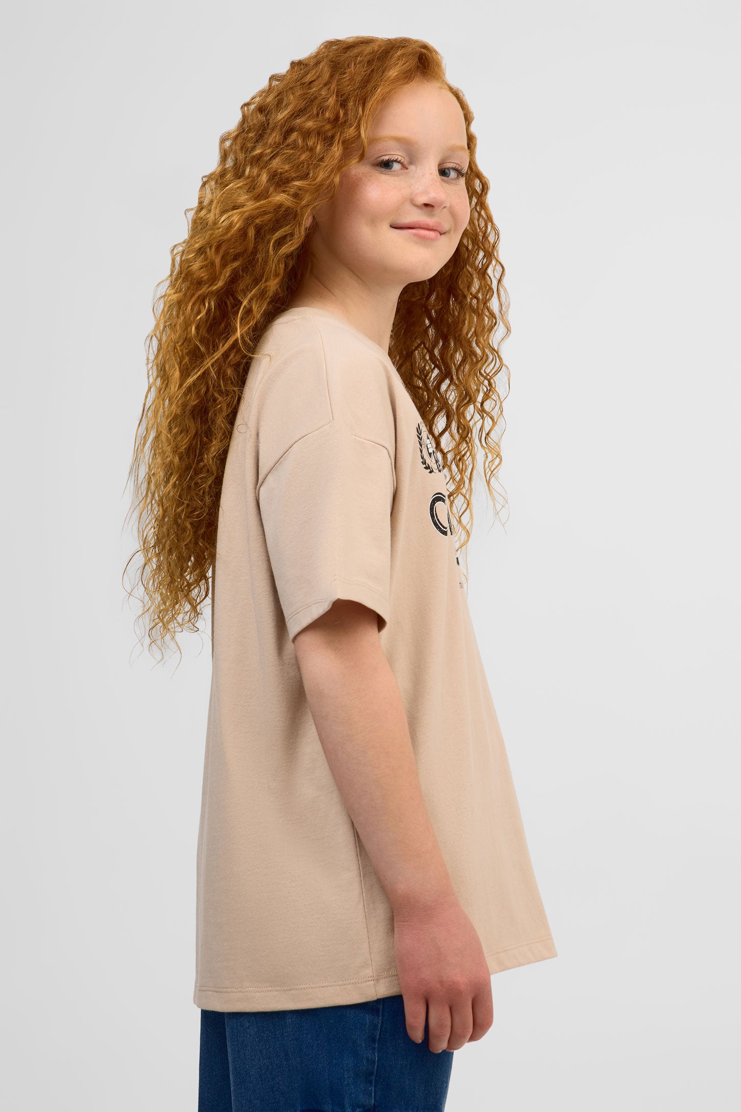 T-shirt graphique uni manches courtes, 2/25$ - Ado fille && BEIGE