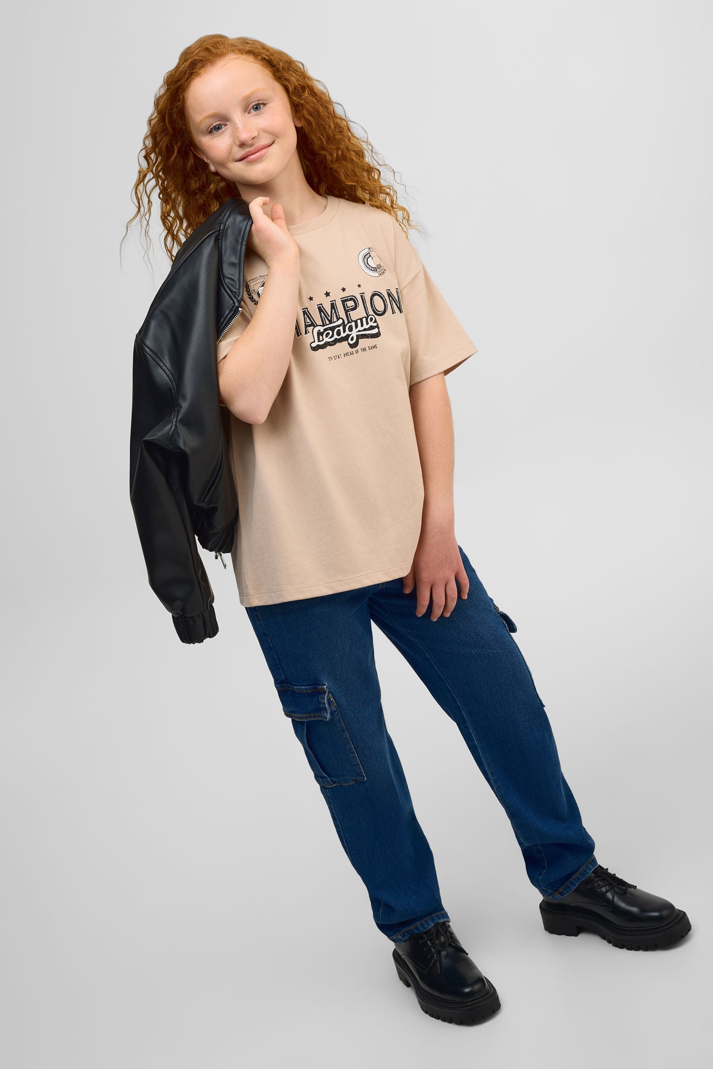 T-shirt graphique uni manches courtes, 2/25$ - Ado fille && BEIGE