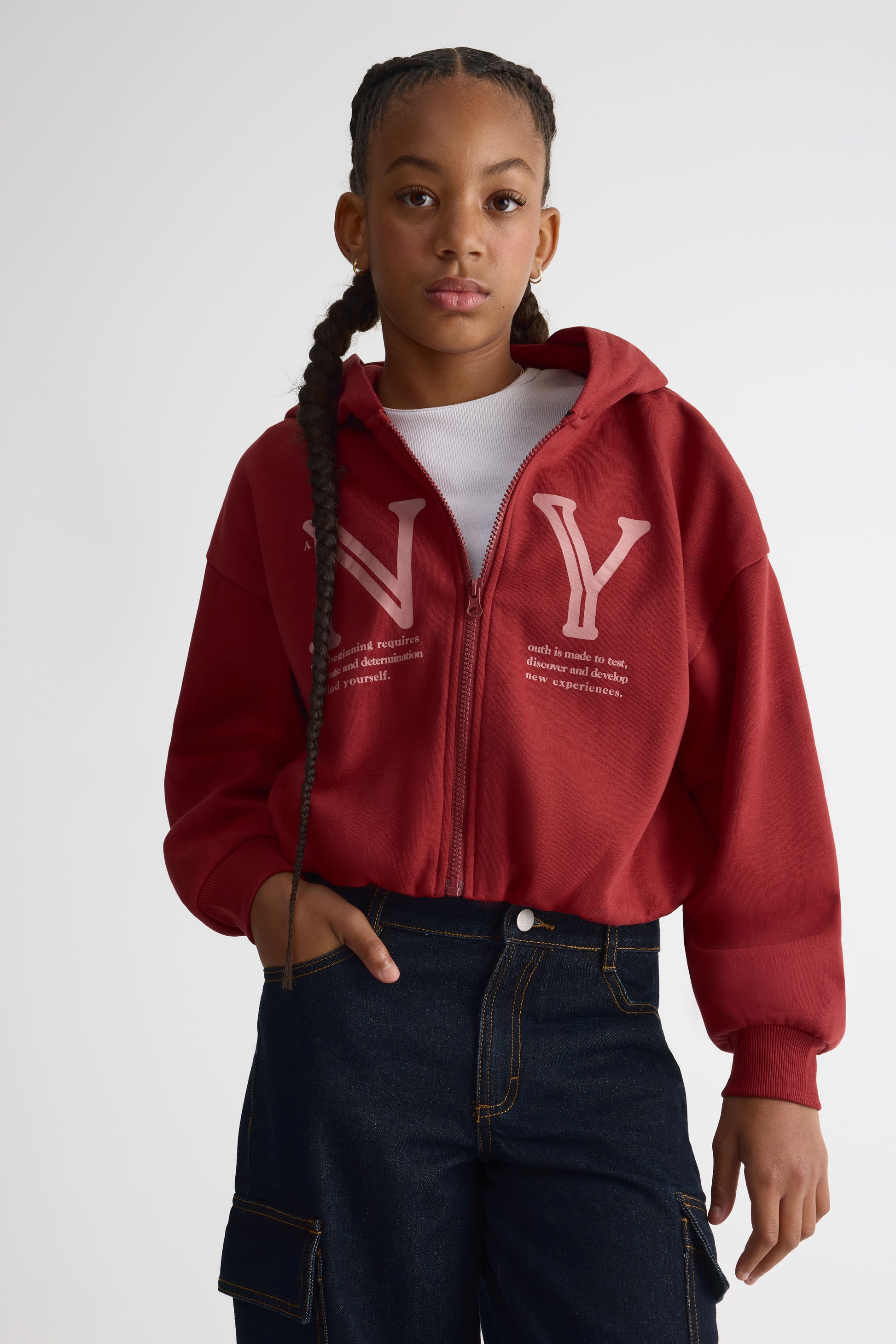 Veste ouatée courte avec capuchon – Ado fille && ROUGE