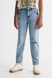 Jeans mom fit avec poches - Ado fille && DENIM PALE