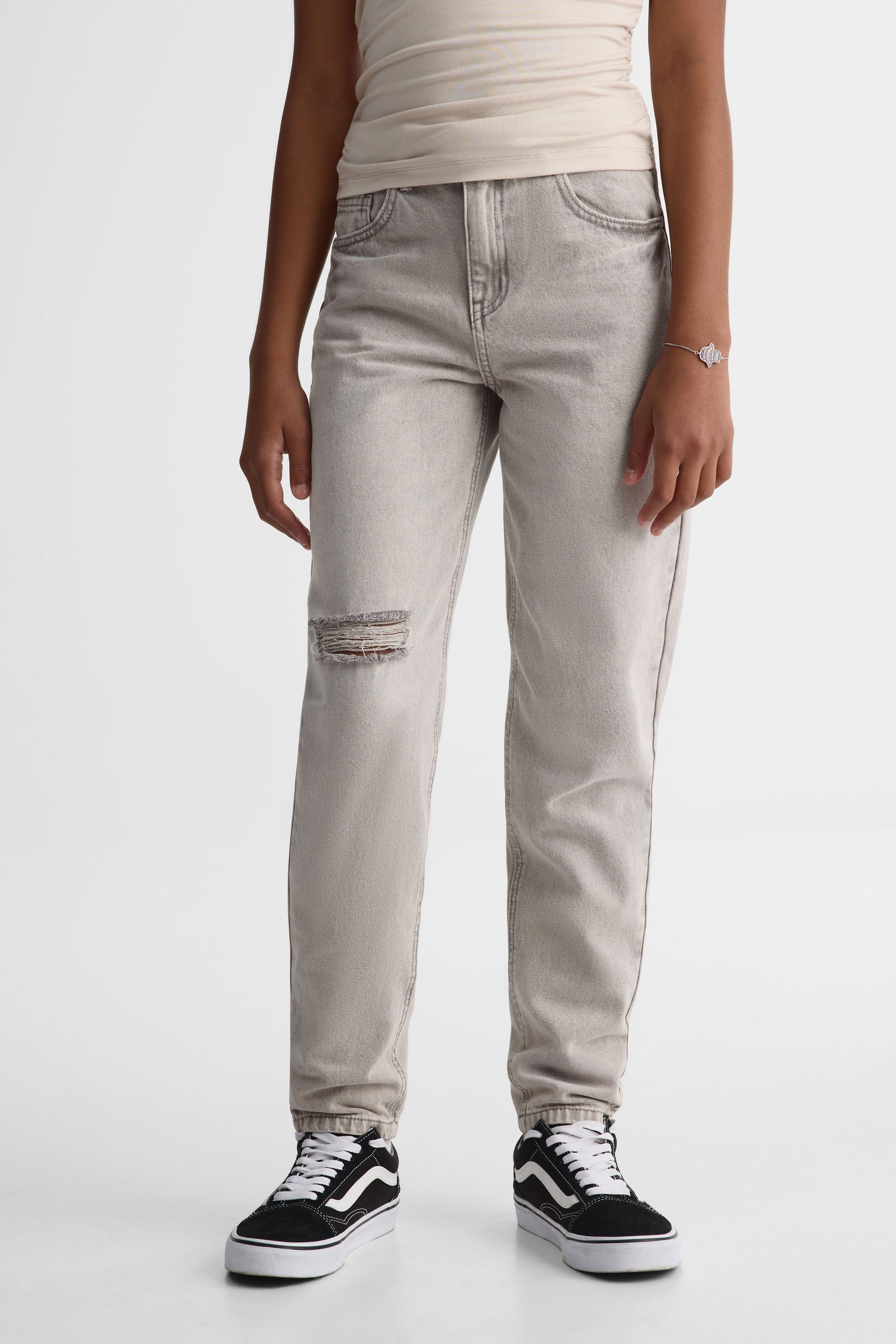 Jeans mom fit avec poches - Ado fille && DENIM GRIS