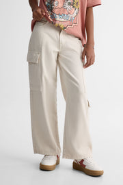 Jeans jambe large cargo - Ado fille && BEIGE