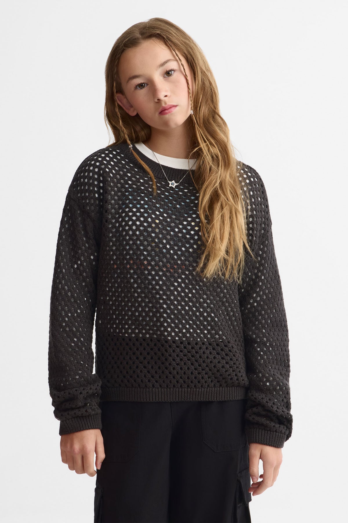Chandail tricot col rond - Ado fille && NOIR