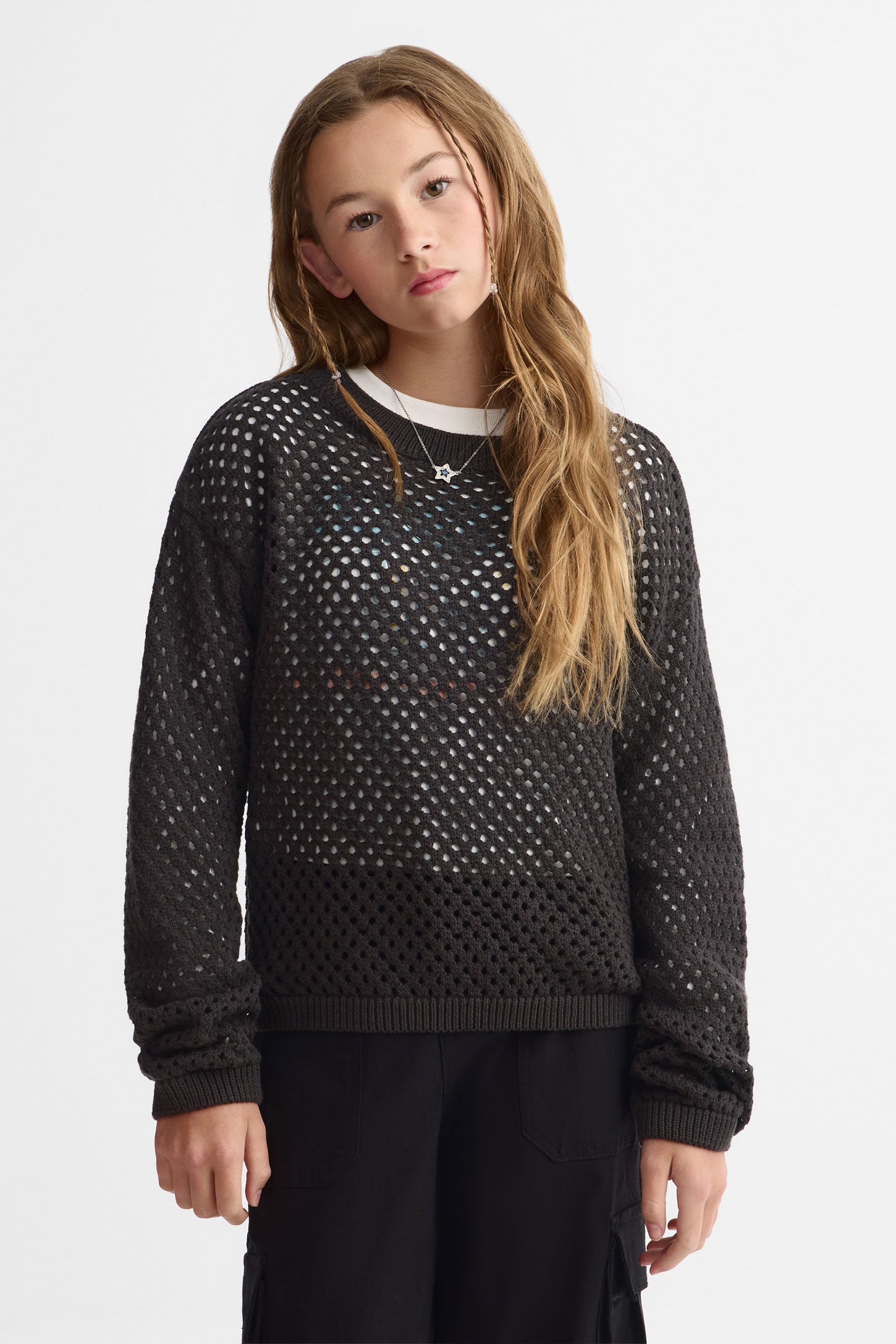 Chandail tricot col rond - Ado fille && NOIR