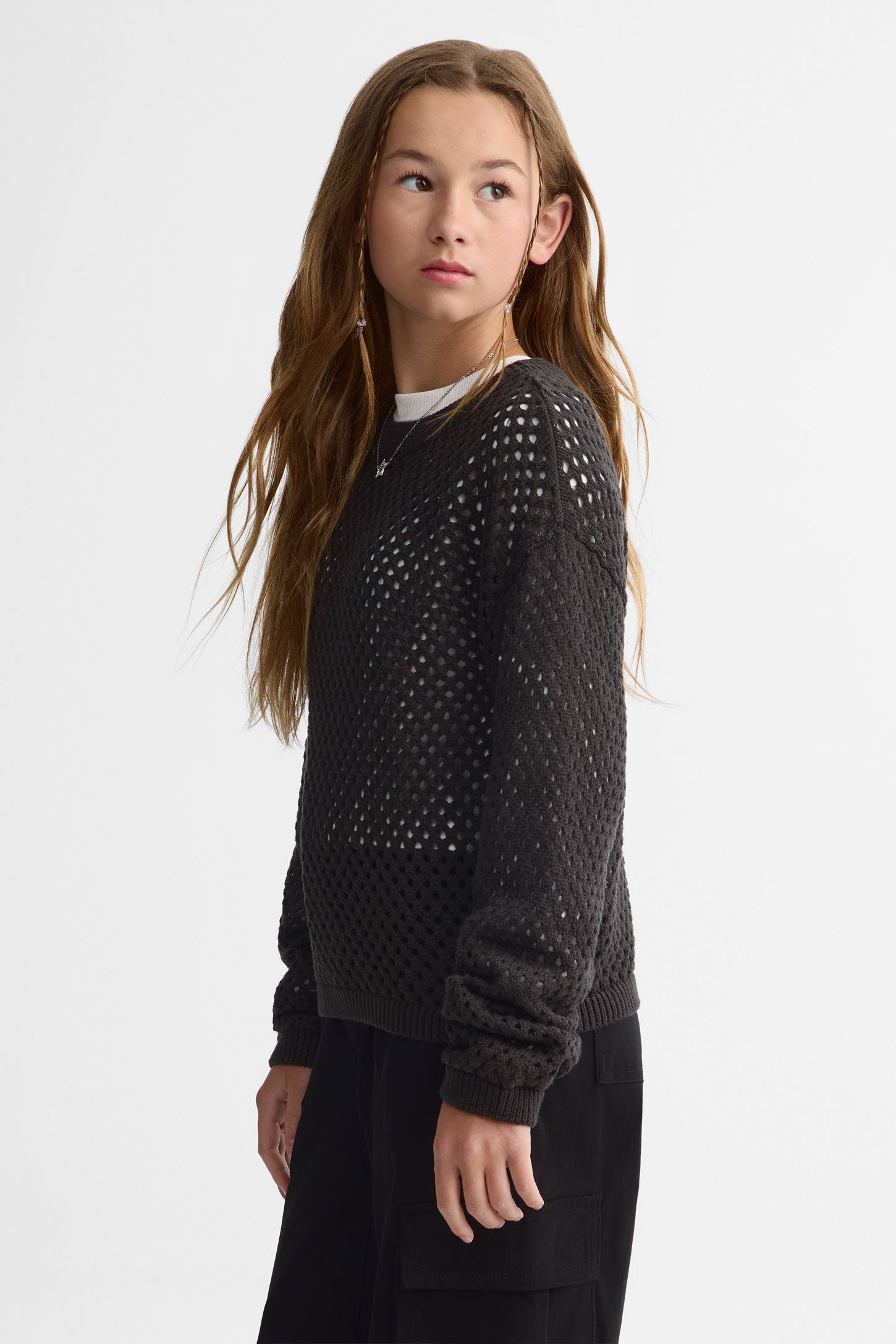 Chandail tricot col rond - Ado fille && NOIR