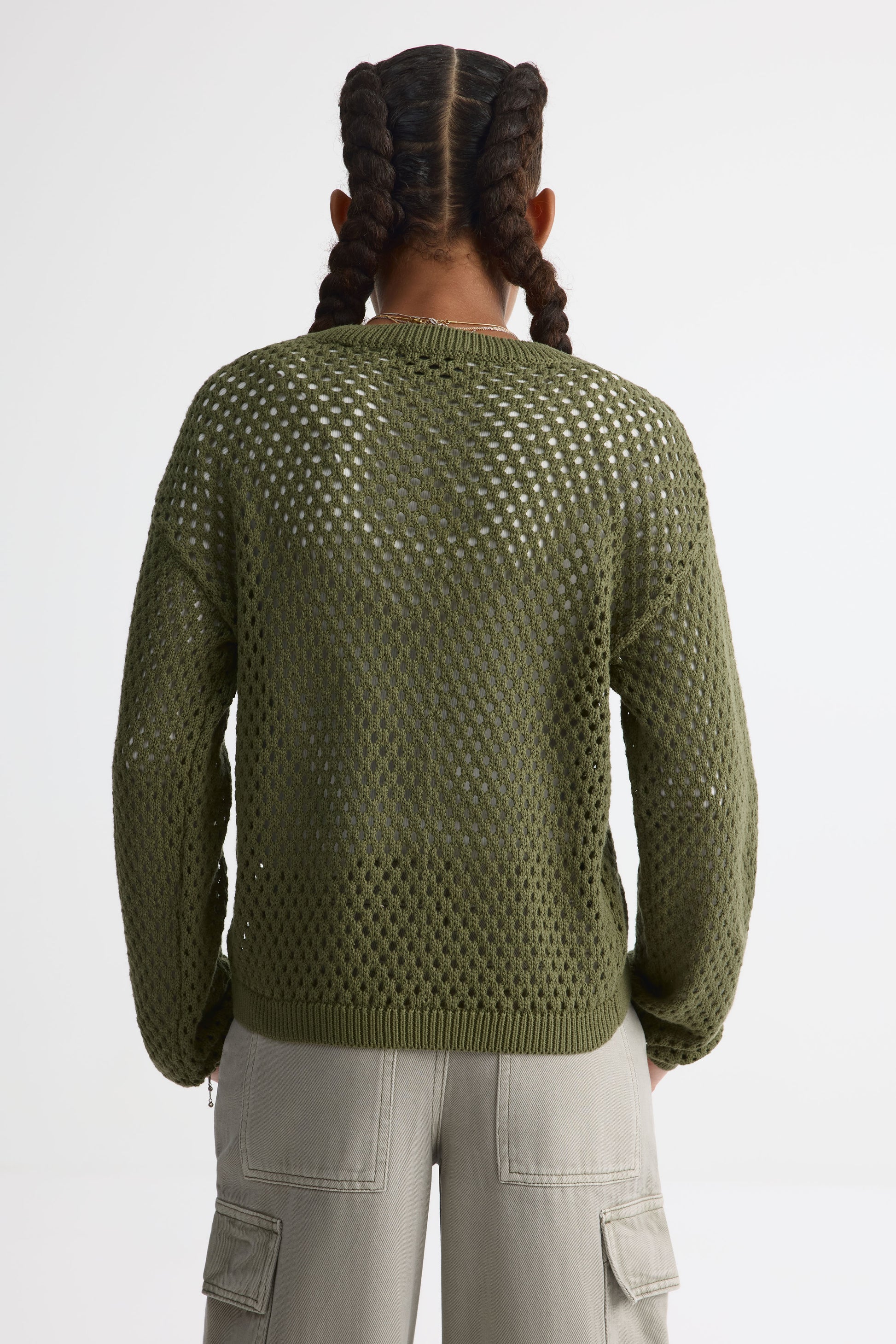 Chandail tricot col rond - Ado fille && KAKI