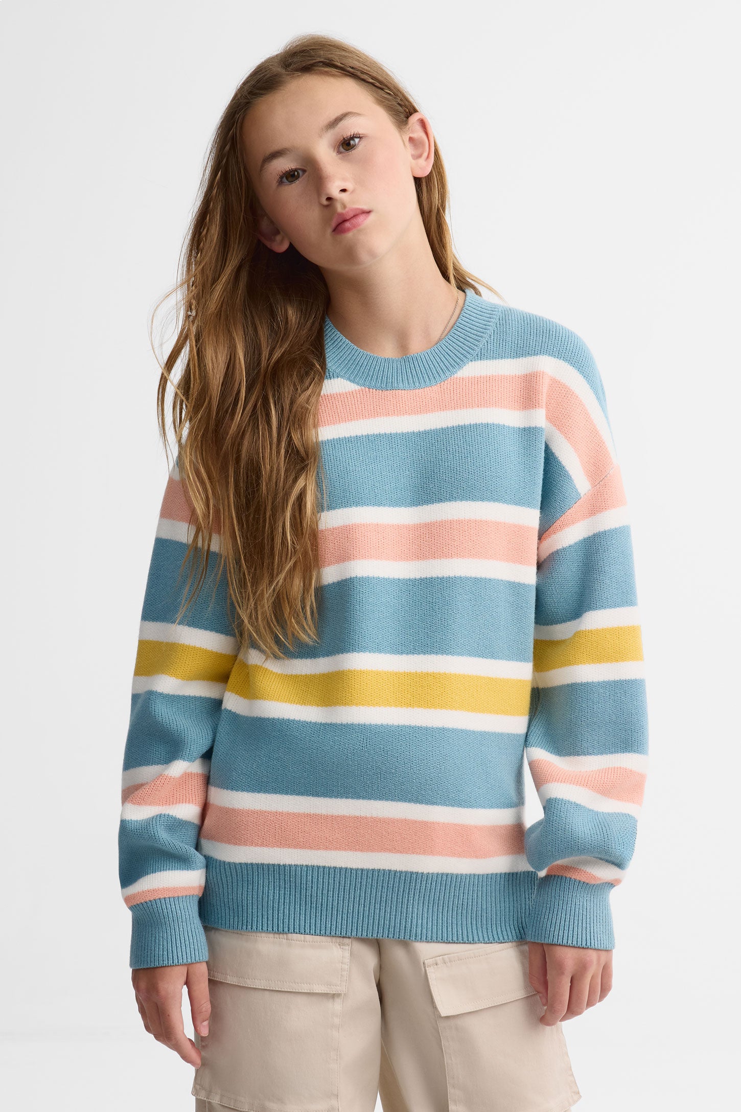 Chandail col rond tricot - Ado fille && BLEU MULTI