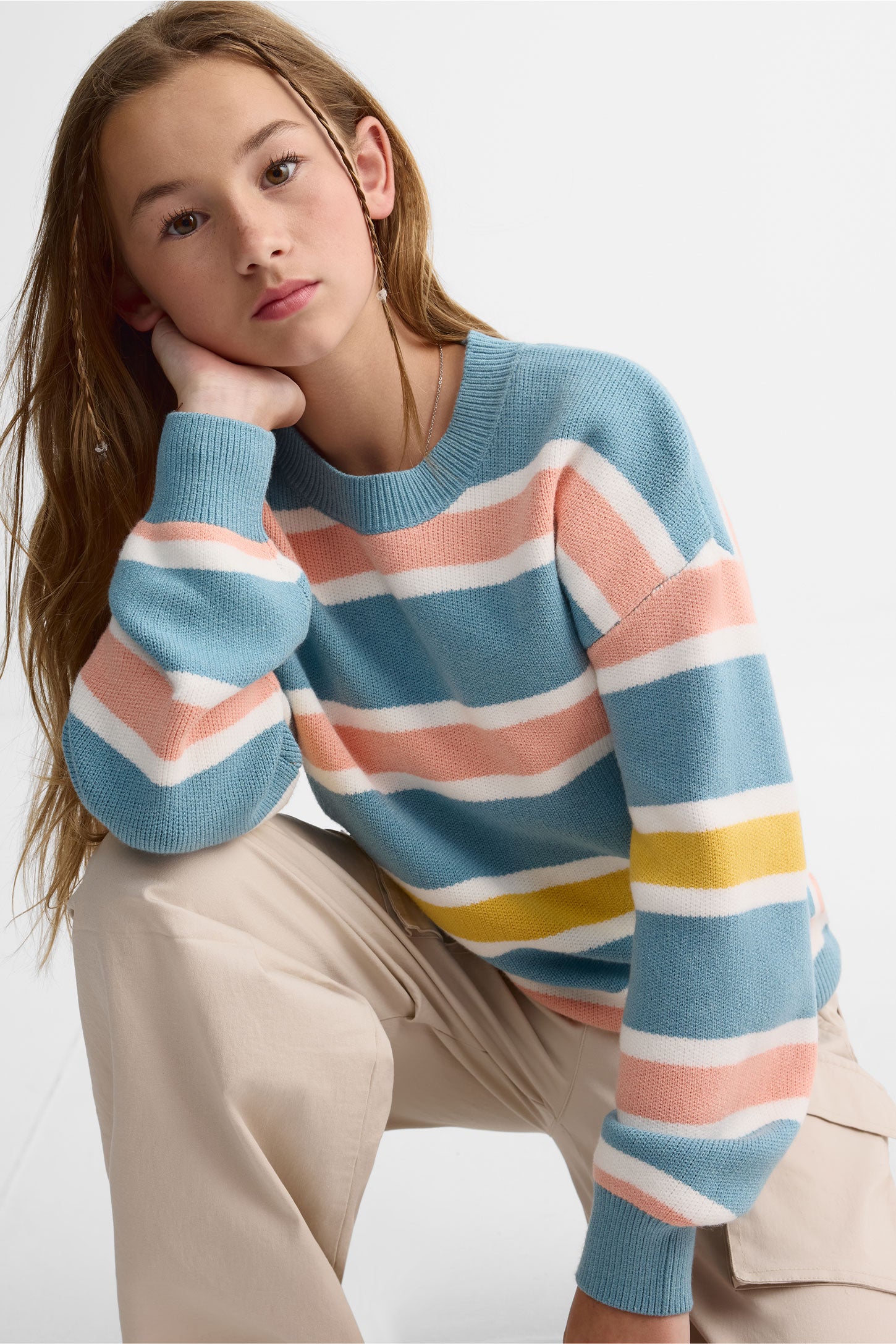Chandail col rond tricot - Ado fille && BLEU MULTI