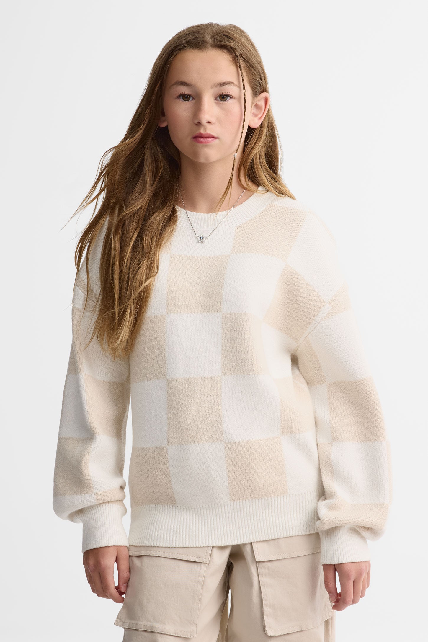 Chandail col rond tricot - Ado fille && BEIGE/MULTI