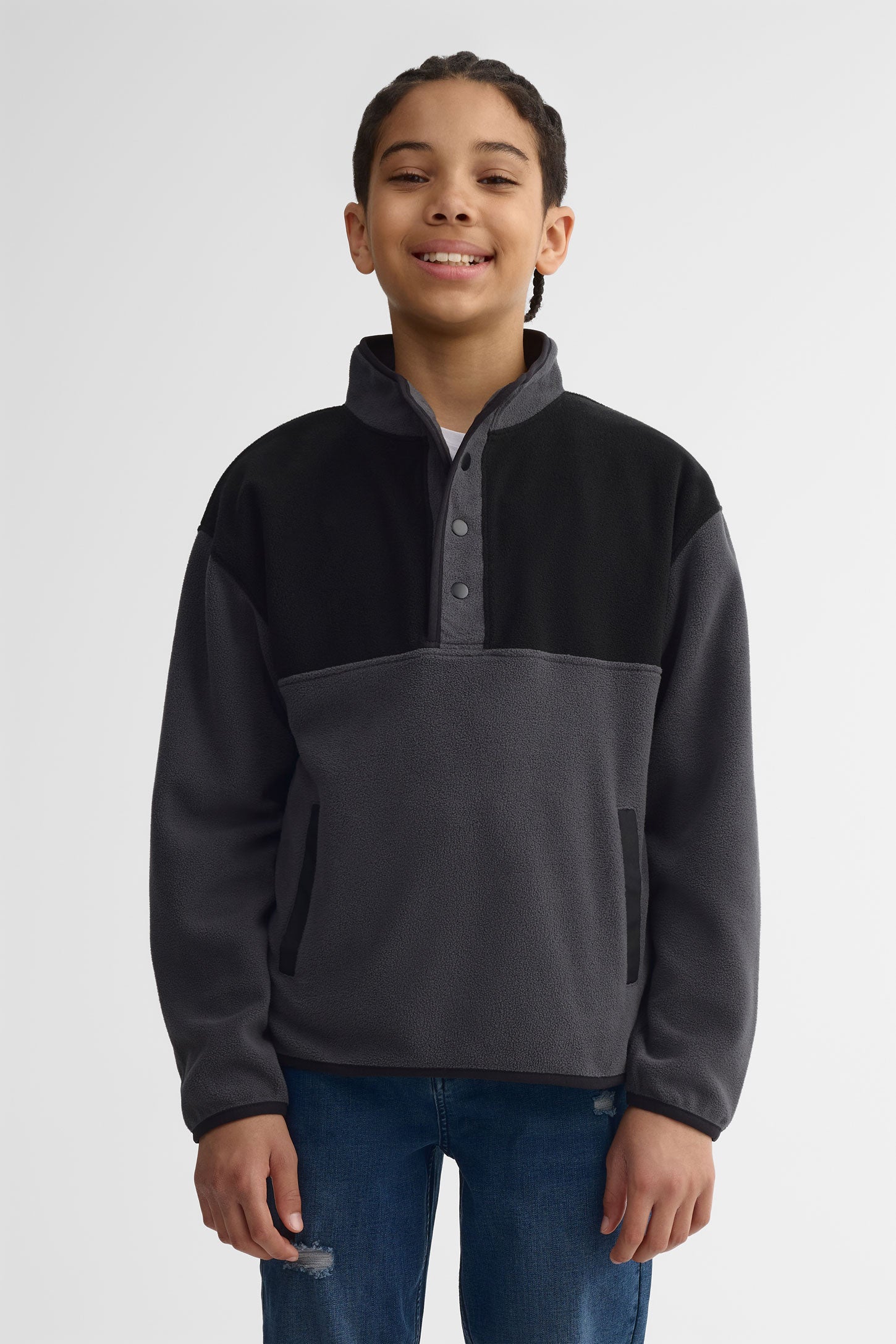 Chandail col montant micropolaire - Ado garçon && CHARBON