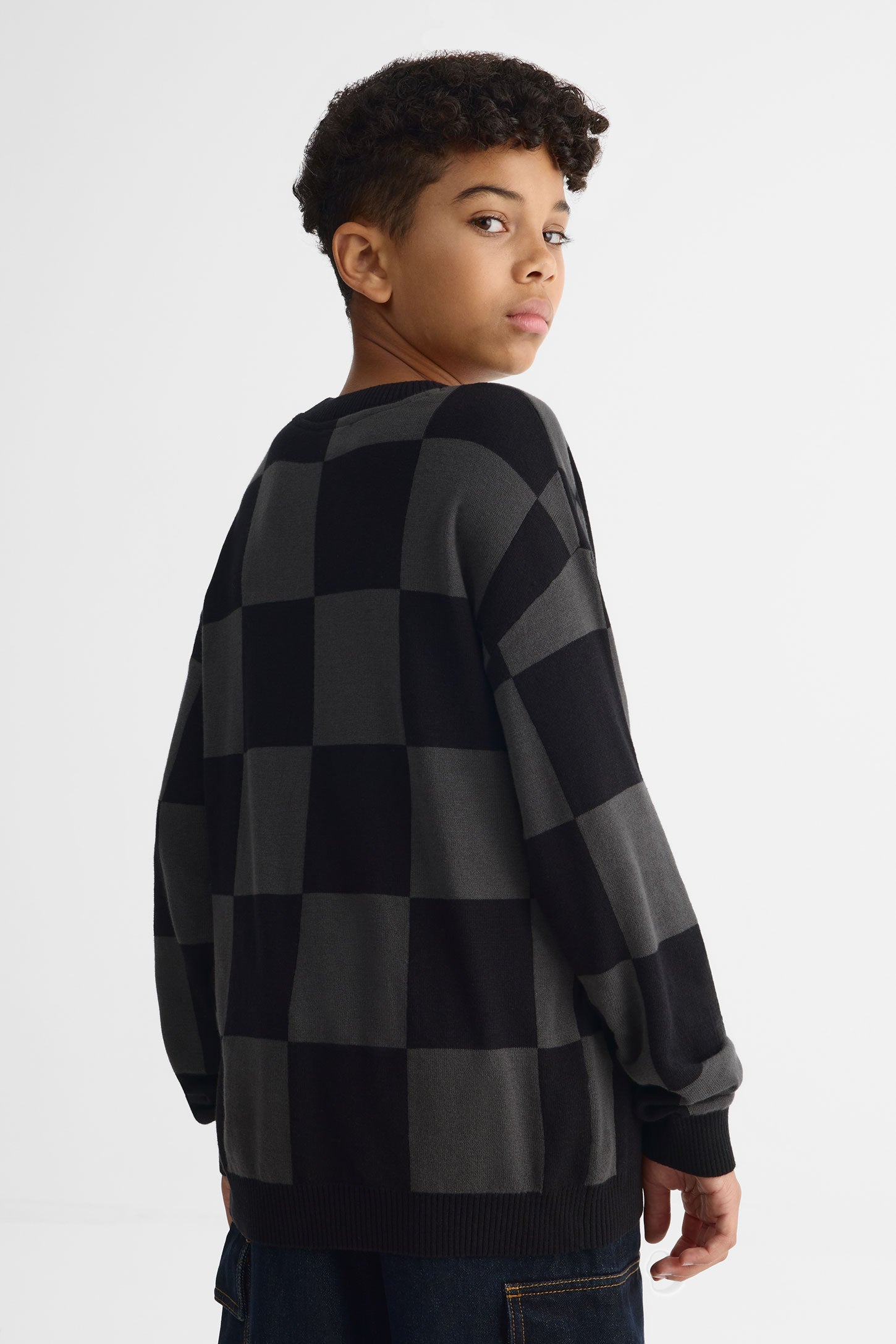 Chandail col rond tricot - Ado garçon && NOIR/MULTI