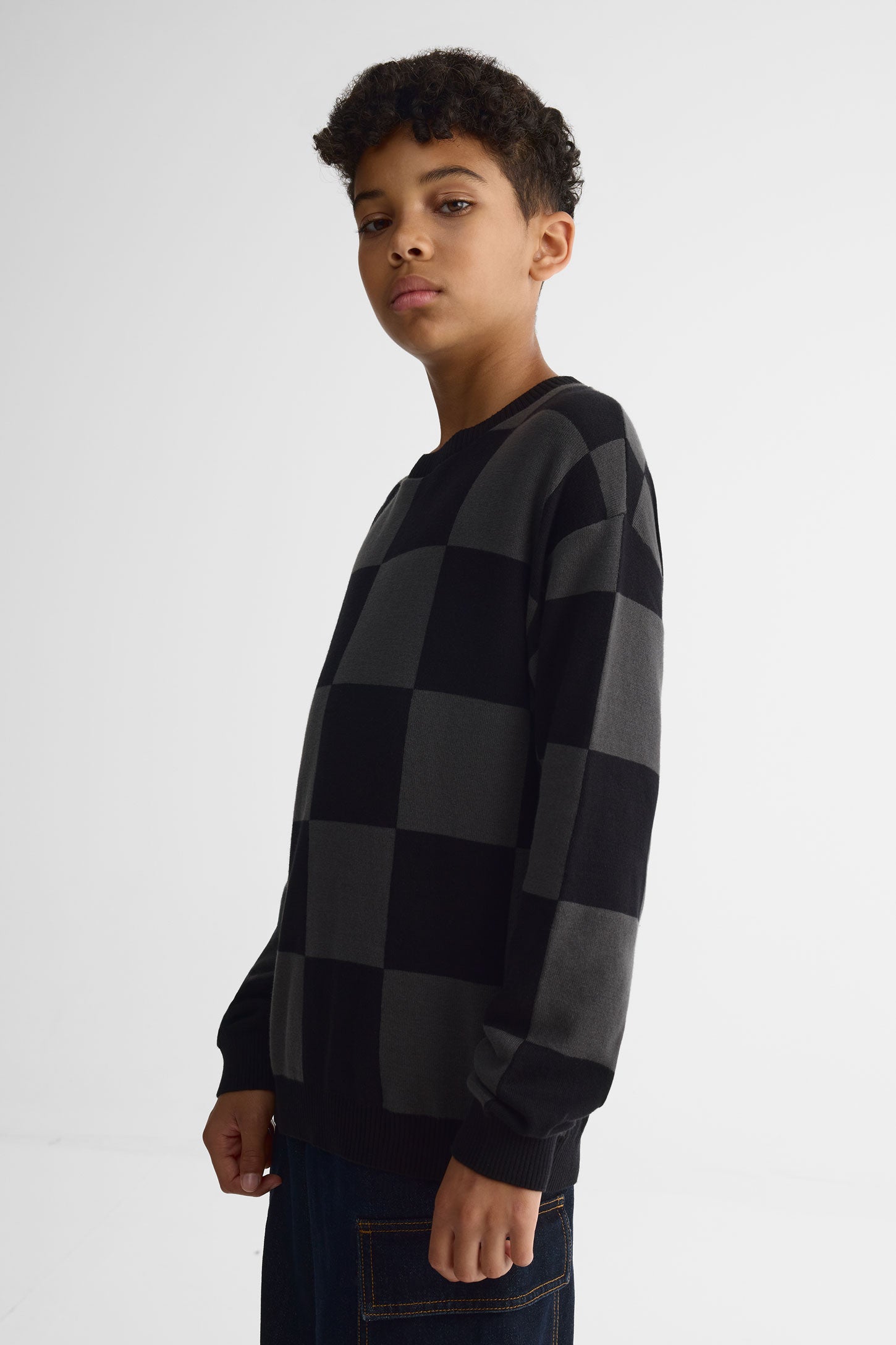 Chandail col rond tricot - Ado garçon && NOIR/MULTI