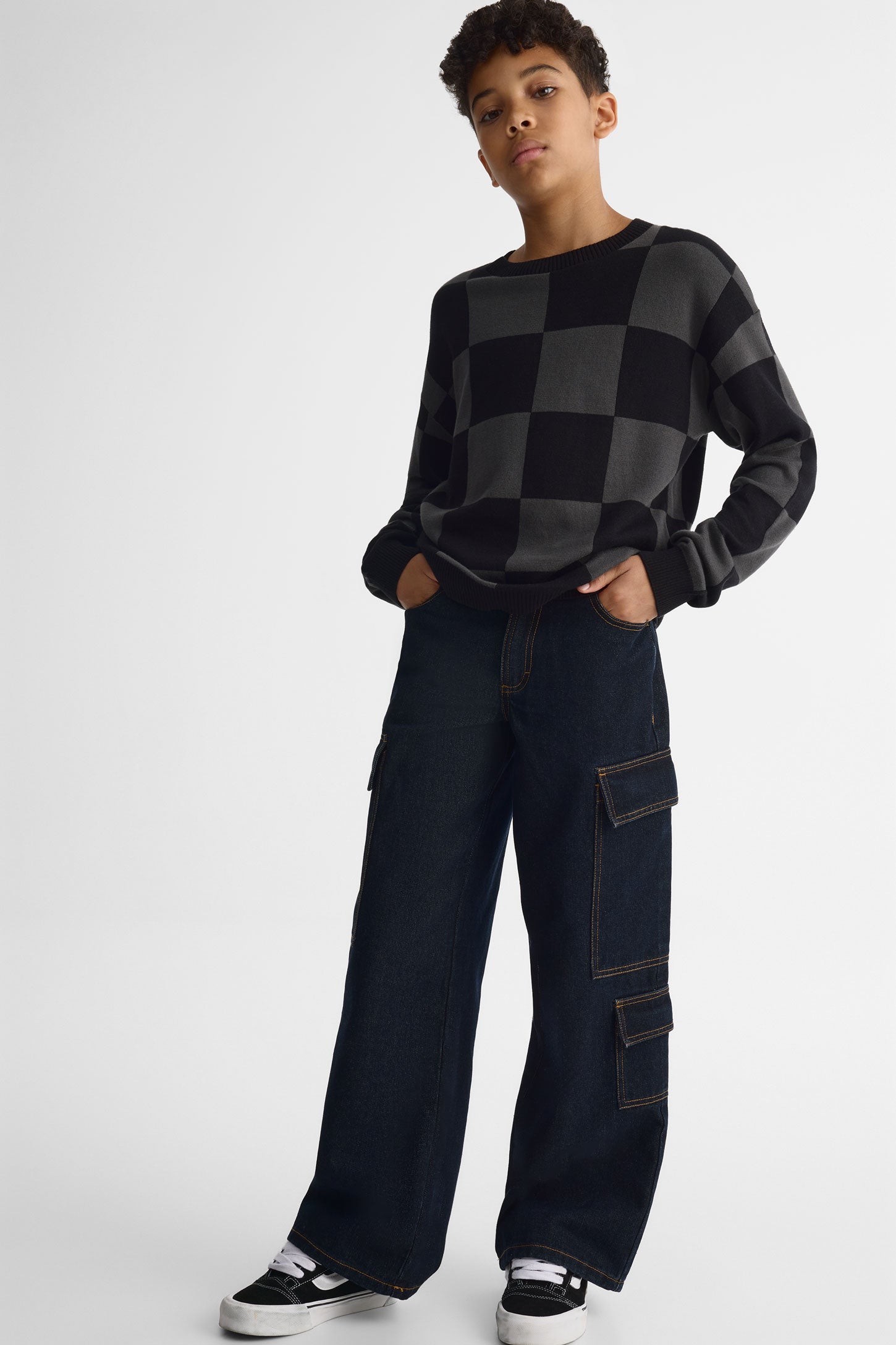 Chandail col rond tricot - Ado garçon && NOIR/MULTI