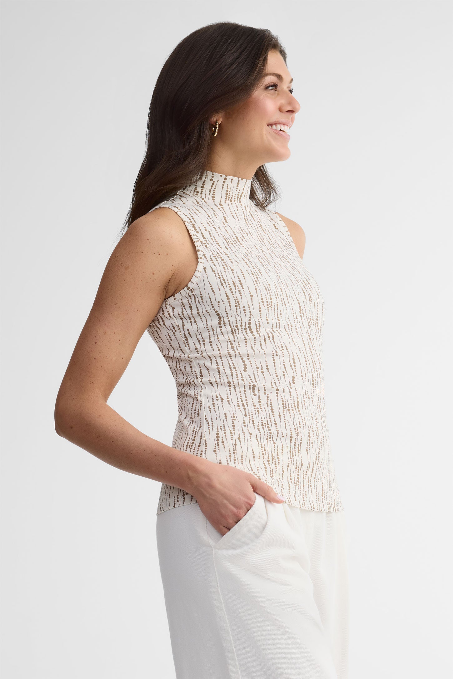 Camisole col montant en coton - Femme && BEIGE/MULTI