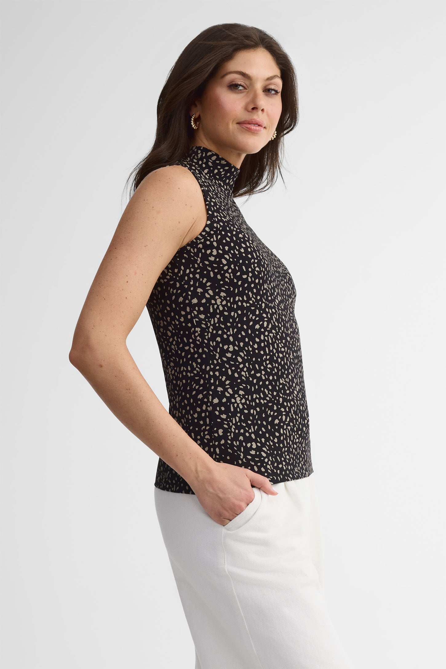 Camisole col montant en coton - Femme && NOIR/MULTI