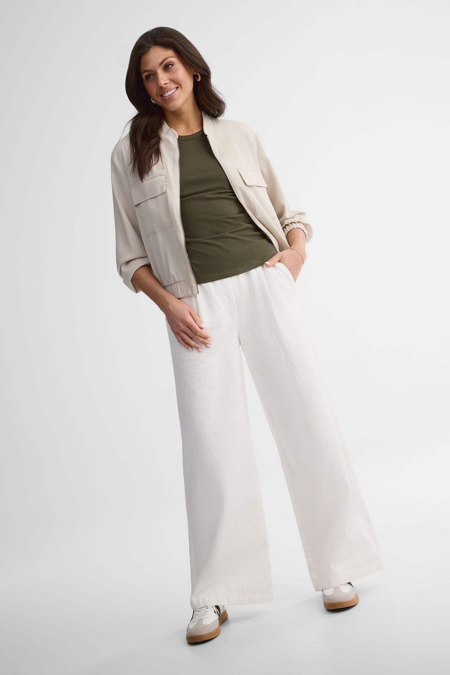 T-shirt col rond coupe semi-ajustée coton - Femme && KAKI