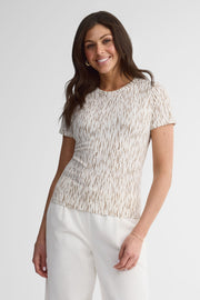 T-shirt col rond coton - Femme && BEIGE/MULTI