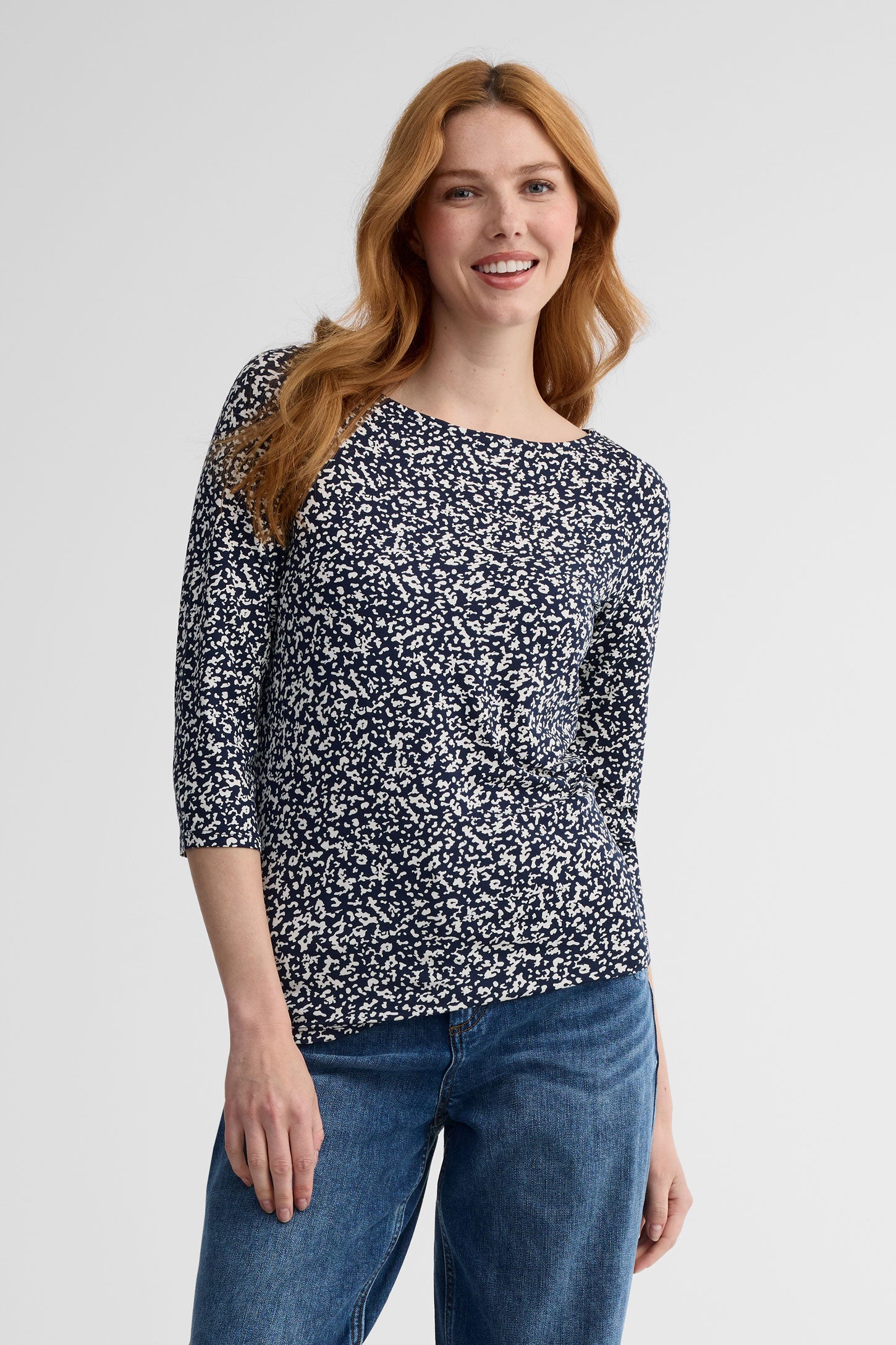 Chandail col bateau manches 3/4 imprimé - Femme && MARIN/MULTI