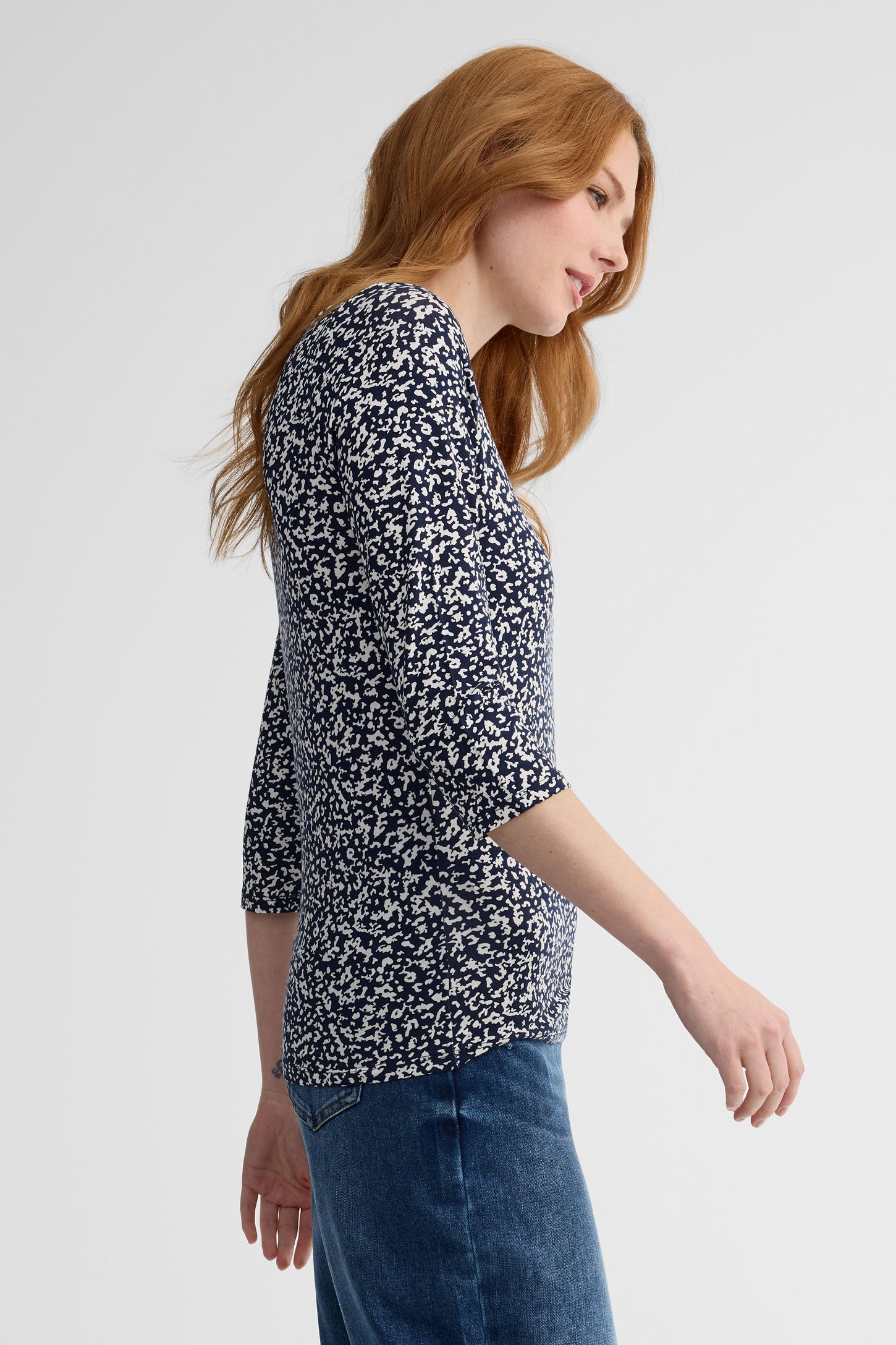 Chandail col bateau manches 3/4 imprimé - Femme && MARIN/MULTI