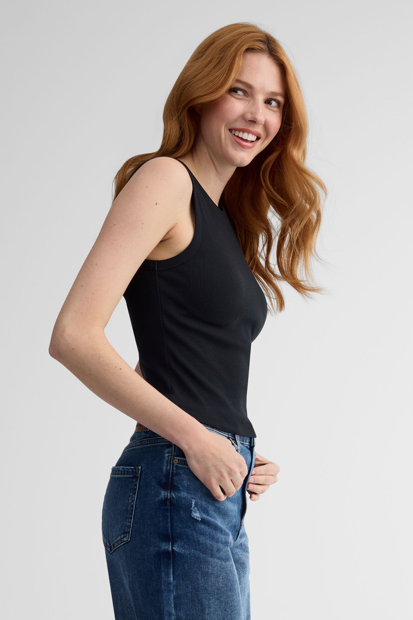 Camisole côtelée en coton - Femme && NOIR