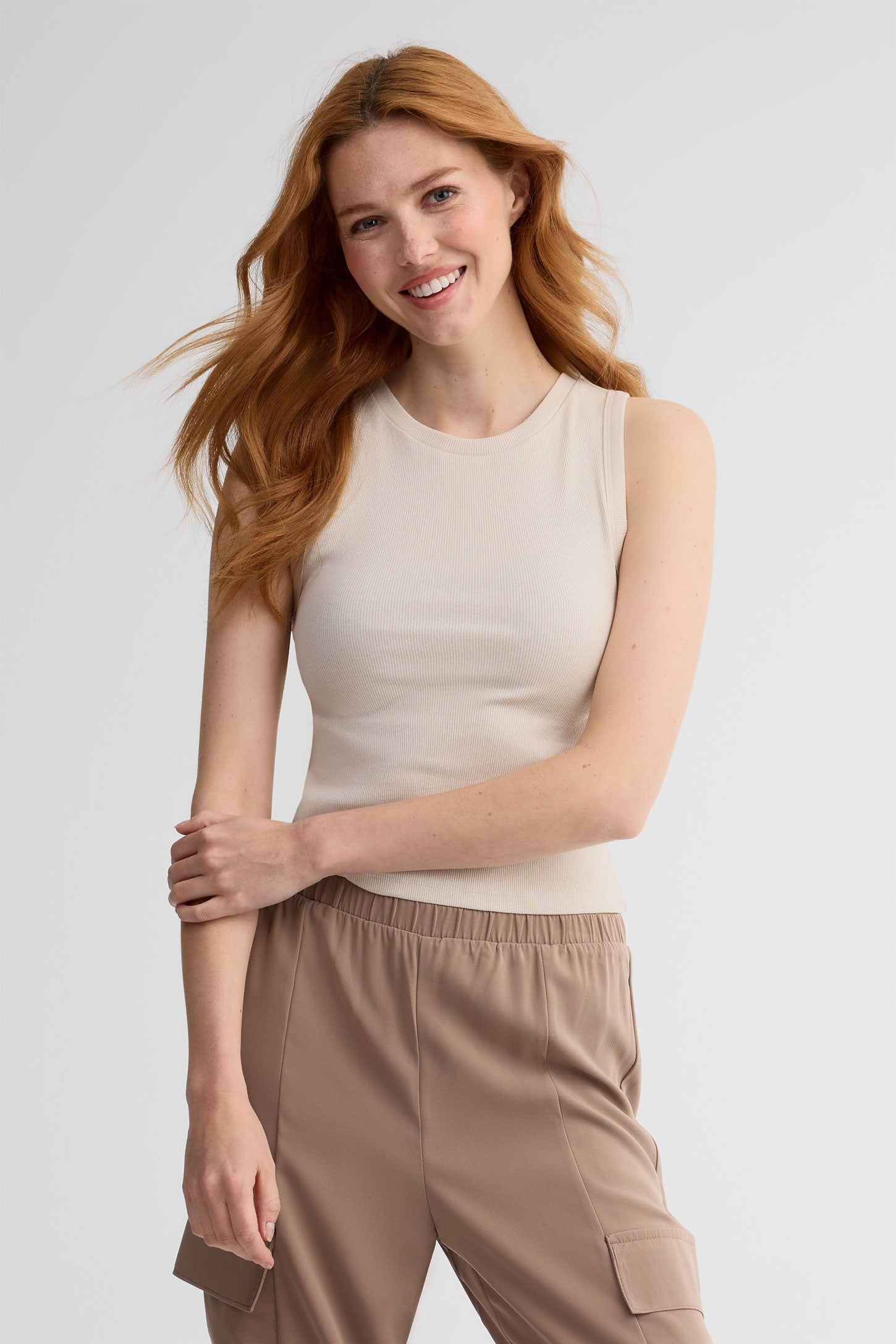 Camisole côtelée en coton - Femme && BEIGE